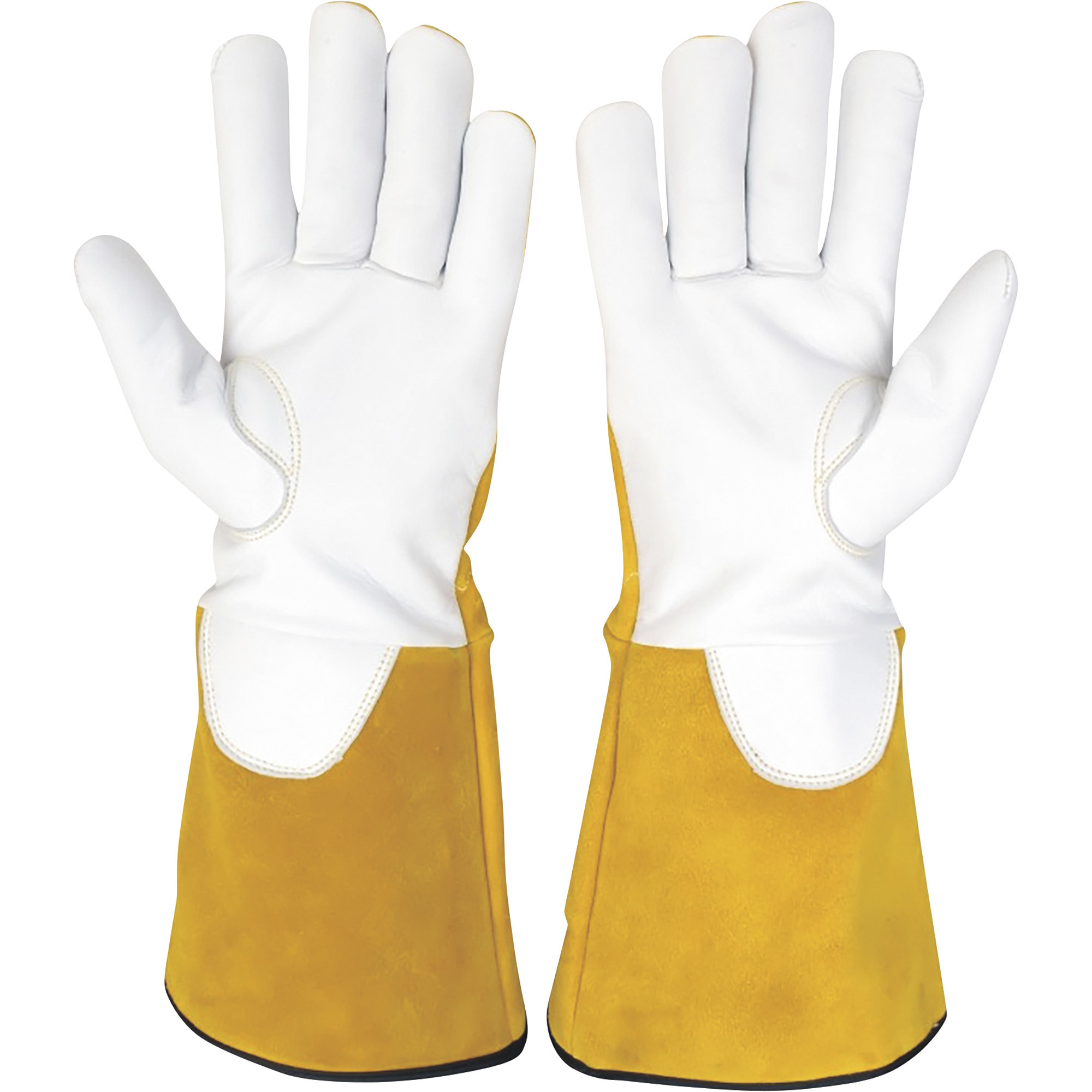 Klutch Cut-Resistant Goatskin/Cowhide TIG Welding Gloves, Single Pair, Gold/White, XL