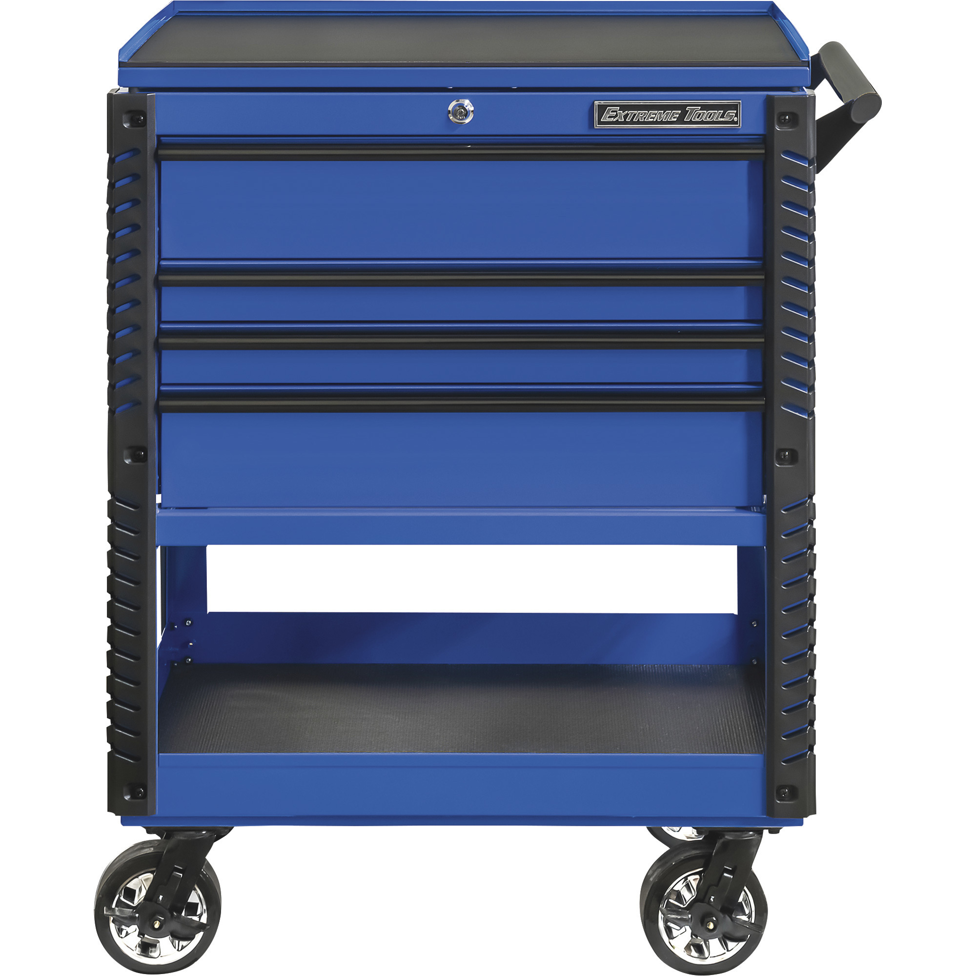 Extreme Tools EX Professional Series Deluxe Tool Cart - 33in. x 22.875in. x 44.25in., 4 Drawers, Blue, Lockable, Model# EX3304TCBLBK