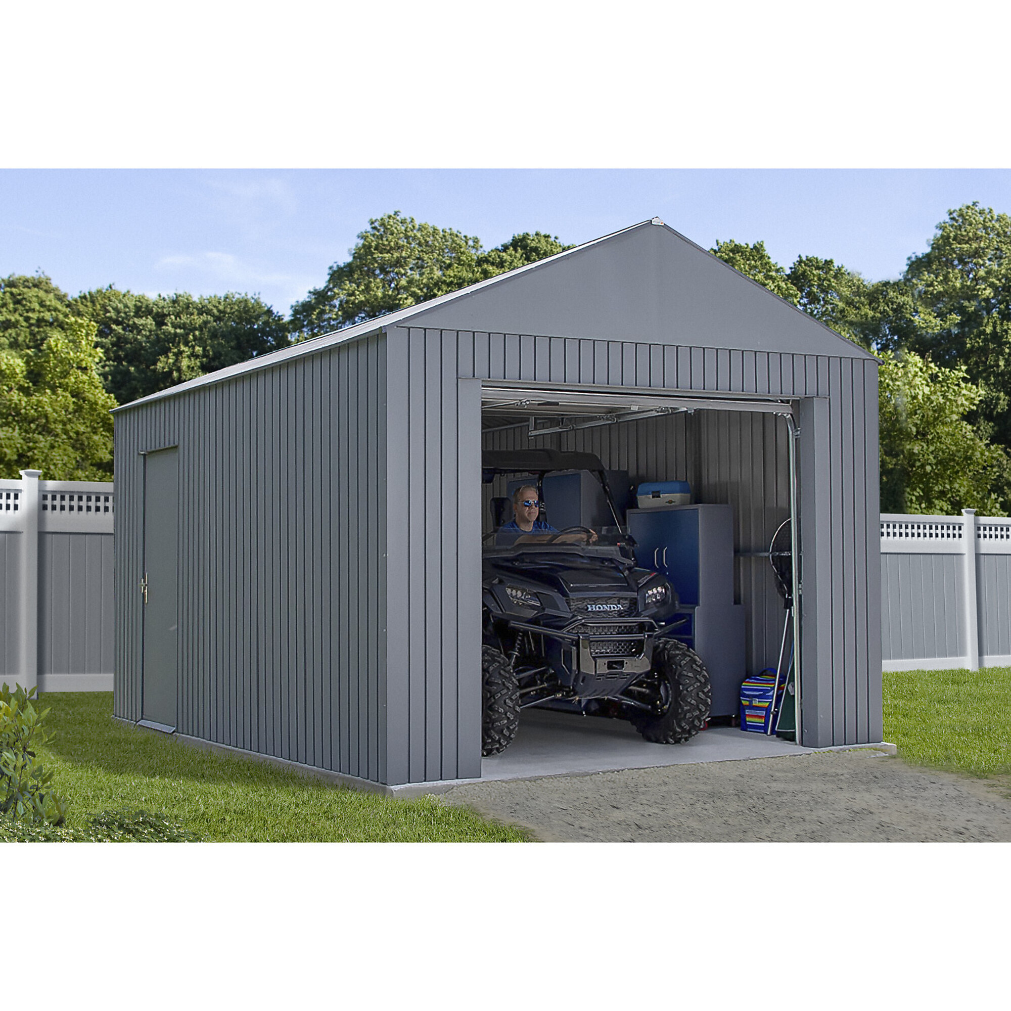 SOJAG Everest Steel Garage, 15ft.L x 12ft.W, Wind and Snow Rated Storage Building Kit, Model# GRC1215
