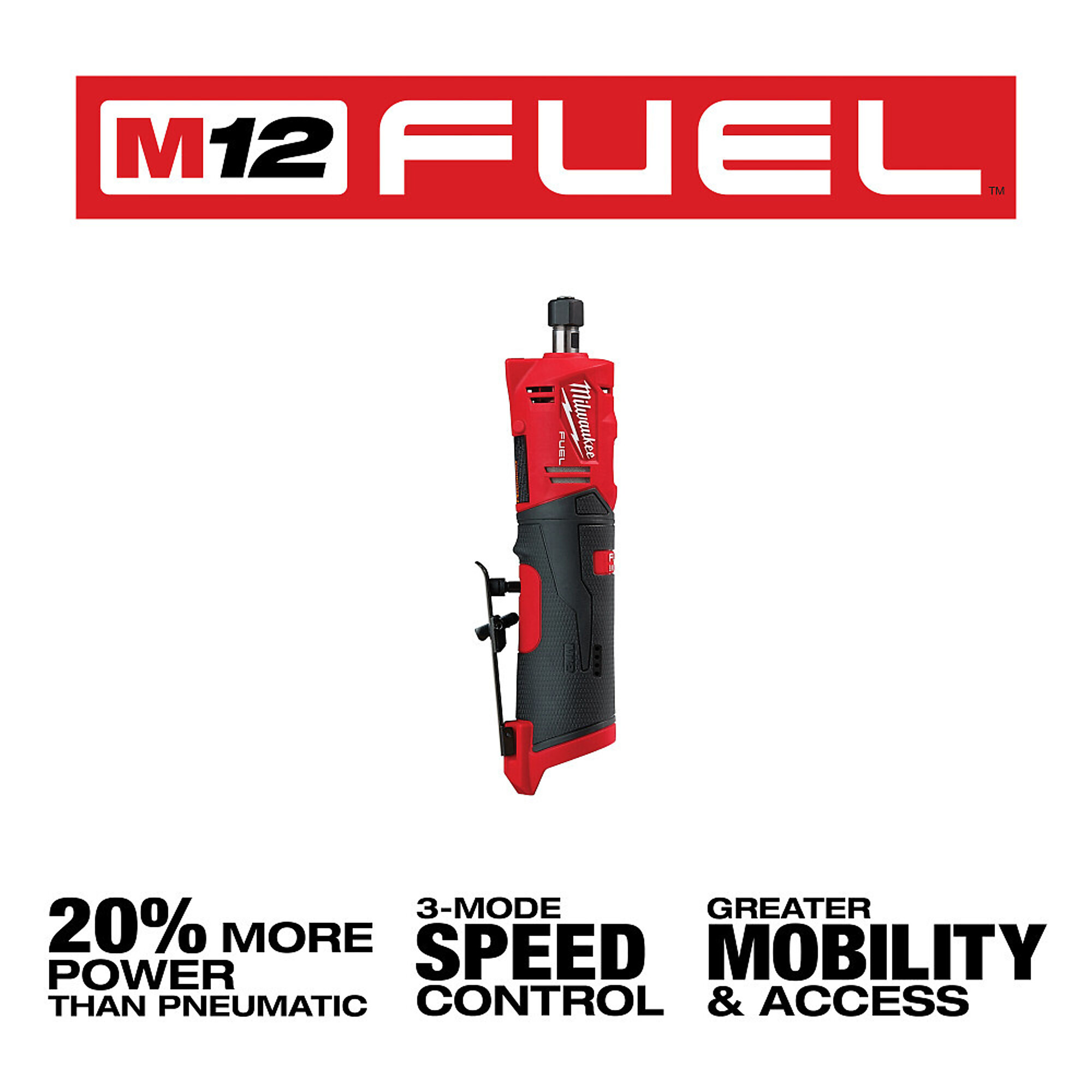 Milwaukee M12 FUEL Cordless 1/4in. Straight Die Grinder, Tool Only 
