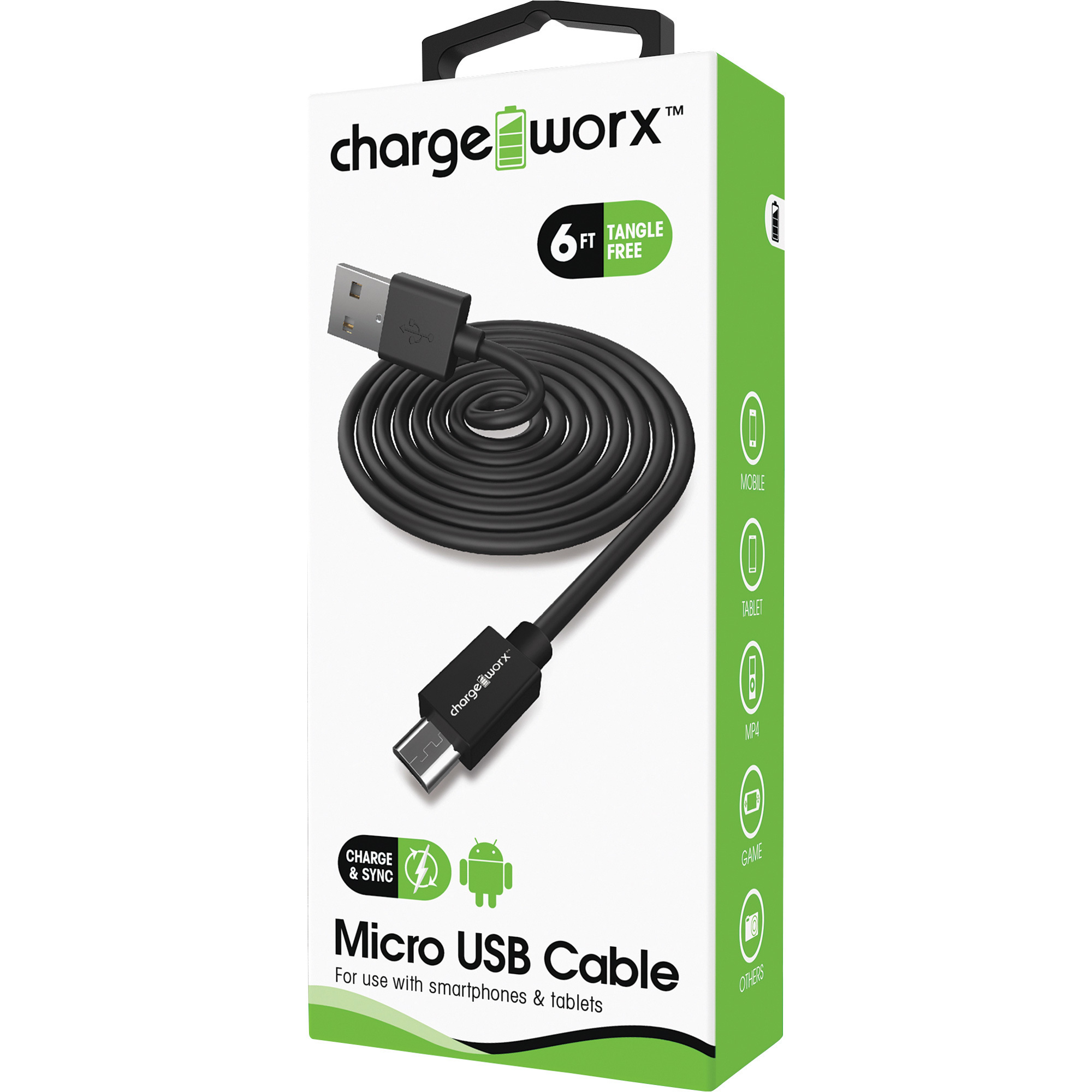 Charge Worx GoTough Mic USB Sync and Charge Cable 6ft.L Model