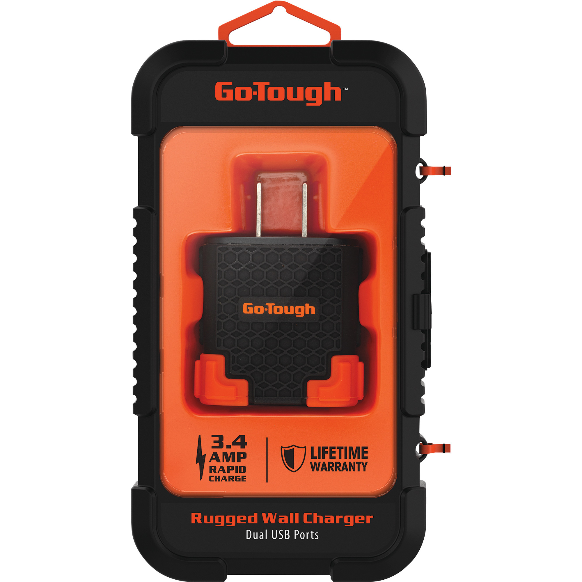 GoTough 3.4 Amp, Dual USB Port Wall Charger for Portable Devices, 7.3in.L x 5in.W x 1.9in.H, Model# GT1100