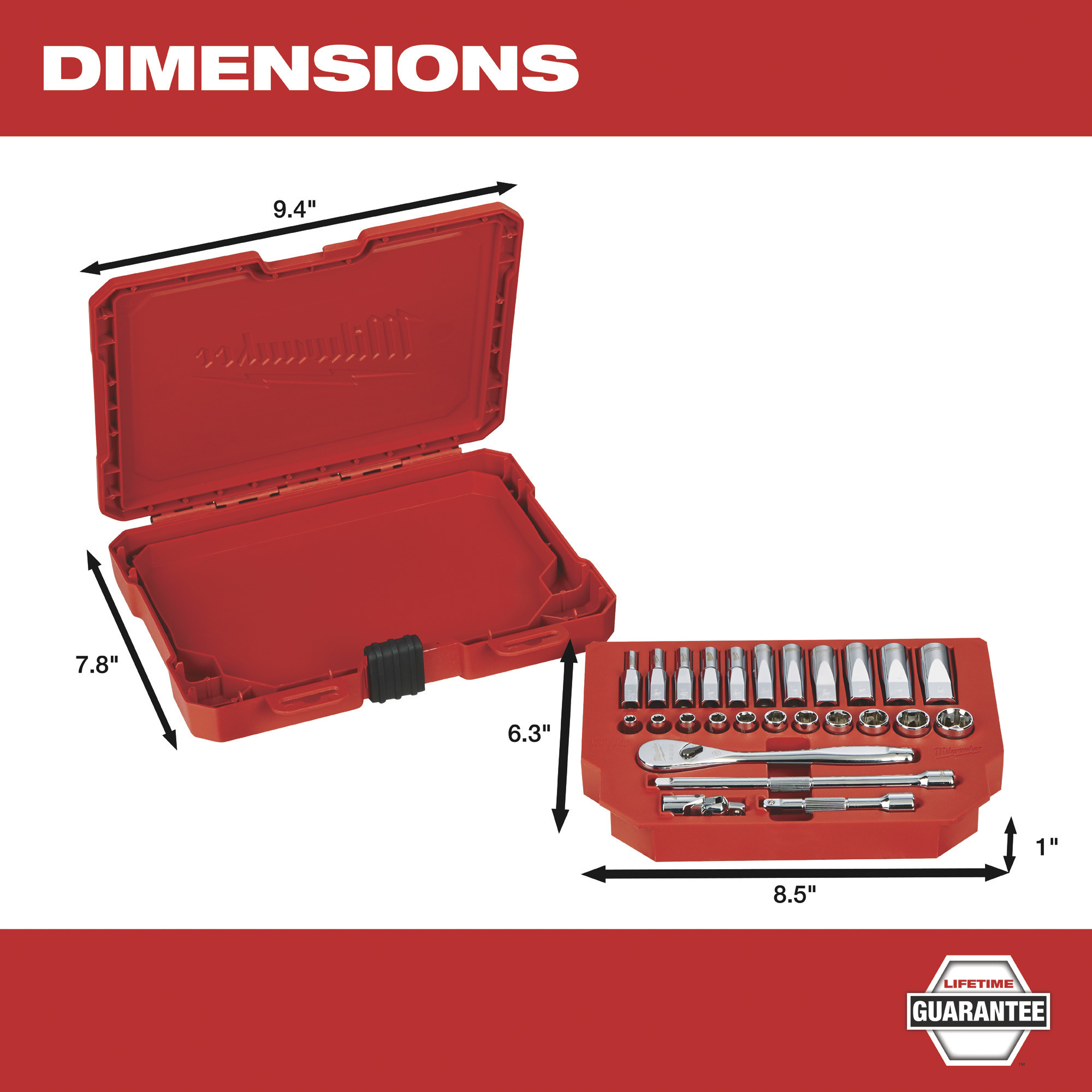 Milwaukee 1/4in. Drive Ratchet and Socket Set, 26-Pc., SAE, Model