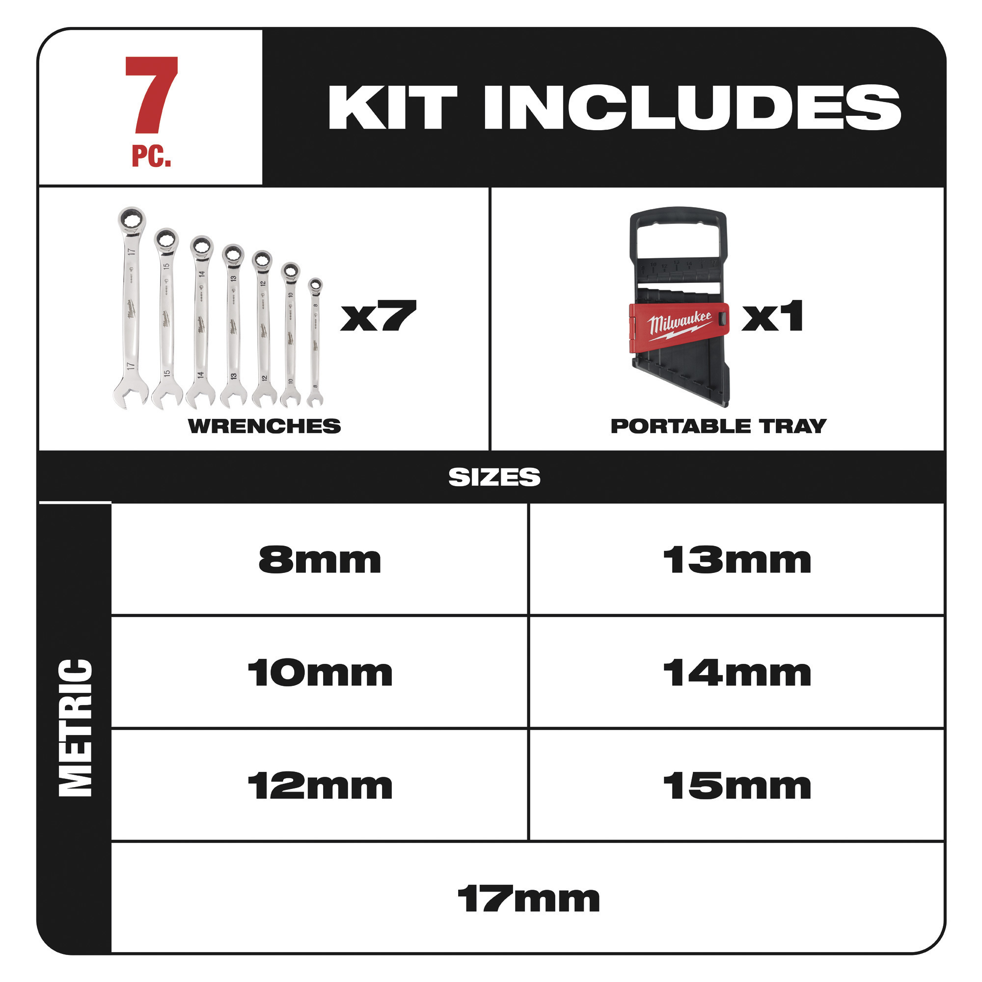 Milwaukee Ratcheting Combination Wrench Set — 7-pc., Metric, Model# 48 