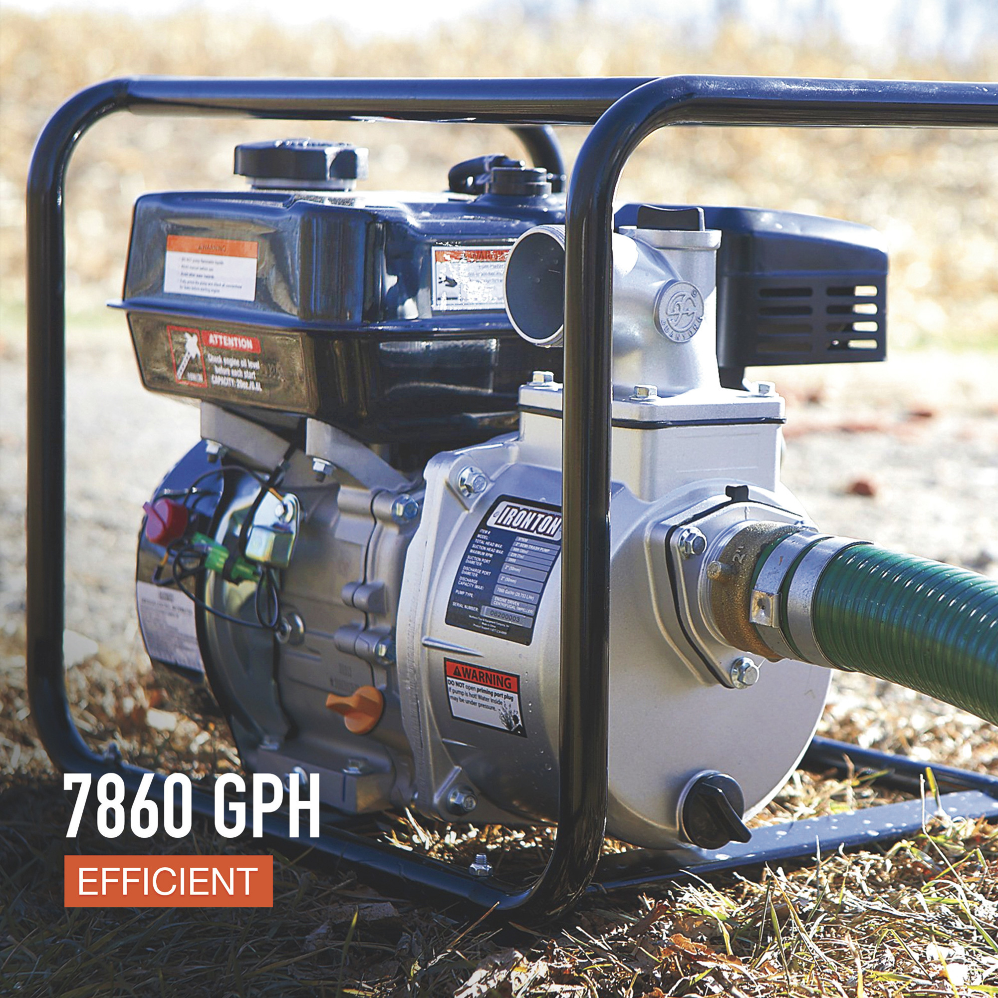 Ironton Semi-Trash Water Pump, 2in. Ports, 7860 GPH, 1/4in