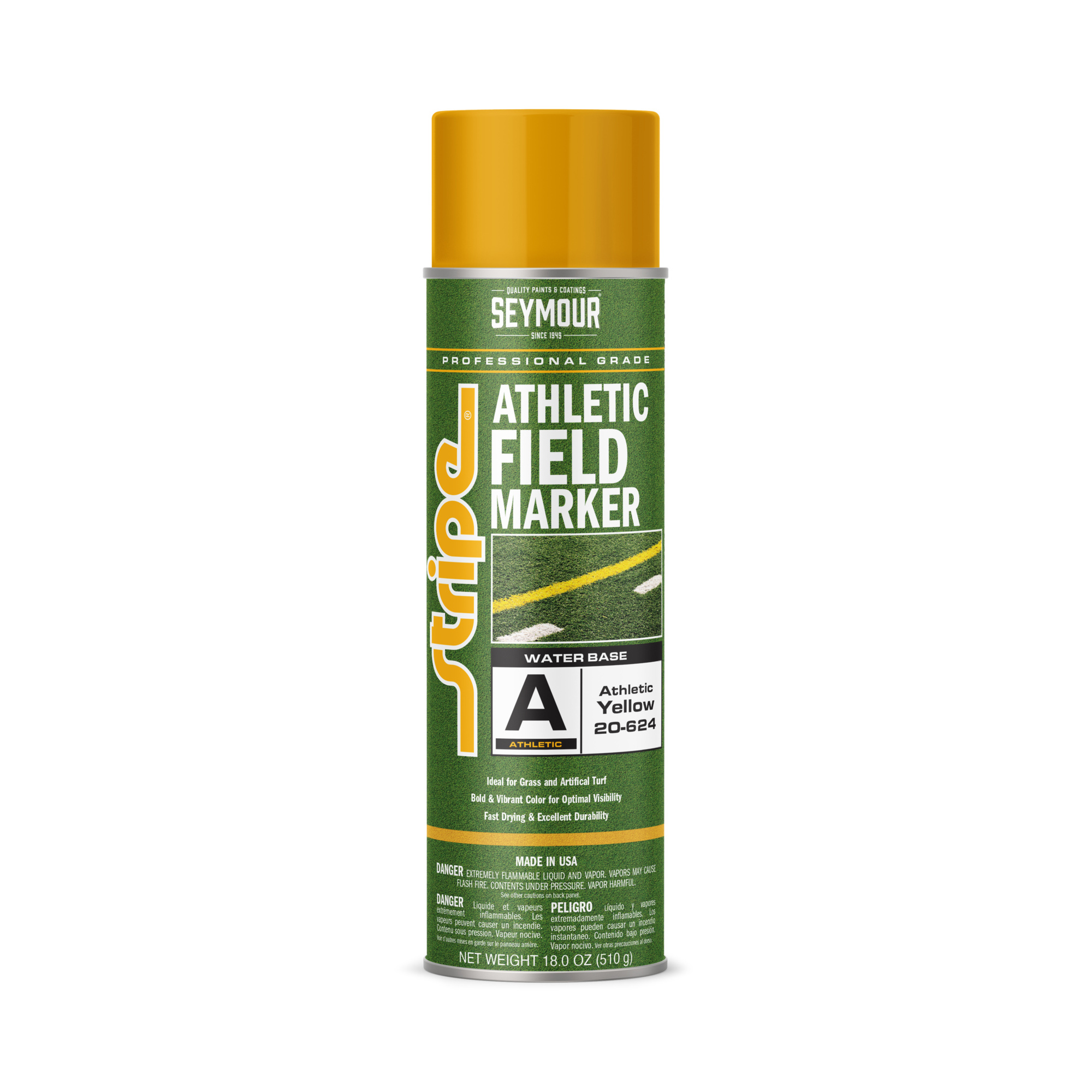 SEYMOUR Stripe Athletic Field Paint - Yellow, 20-oz. Can, 17 oz fill weight, 12-ct. Case, Model# 20-624 CS