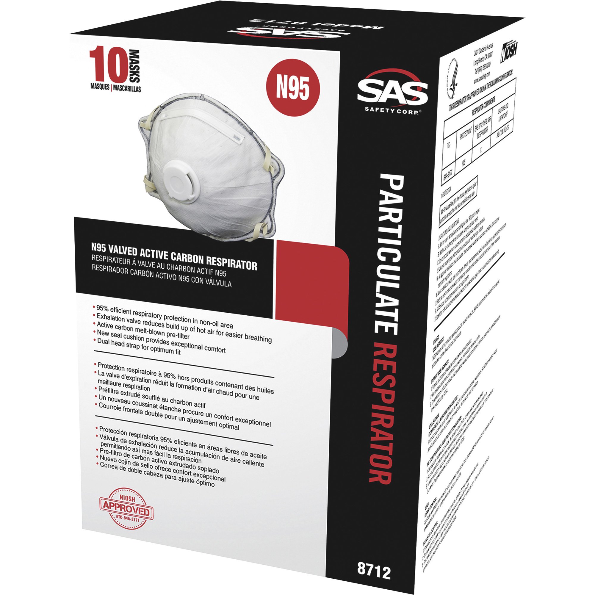 SAS Safety N95 Valved Active Carbon Particulate Respirator Mask — 10-Pk ...