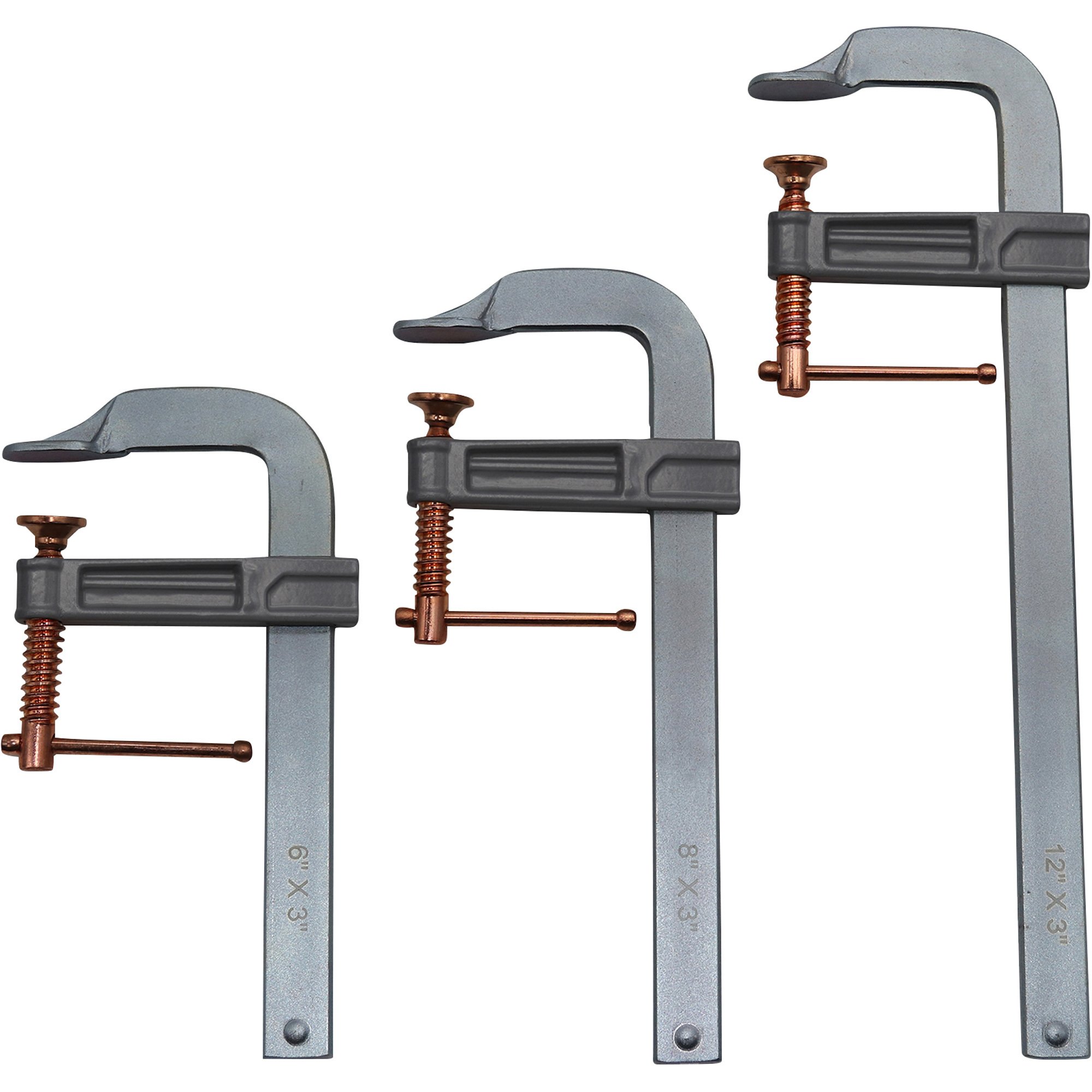 Klutch F-Clamp Welding Clamp Set — 3-Pcs., Brass-Coated Screws