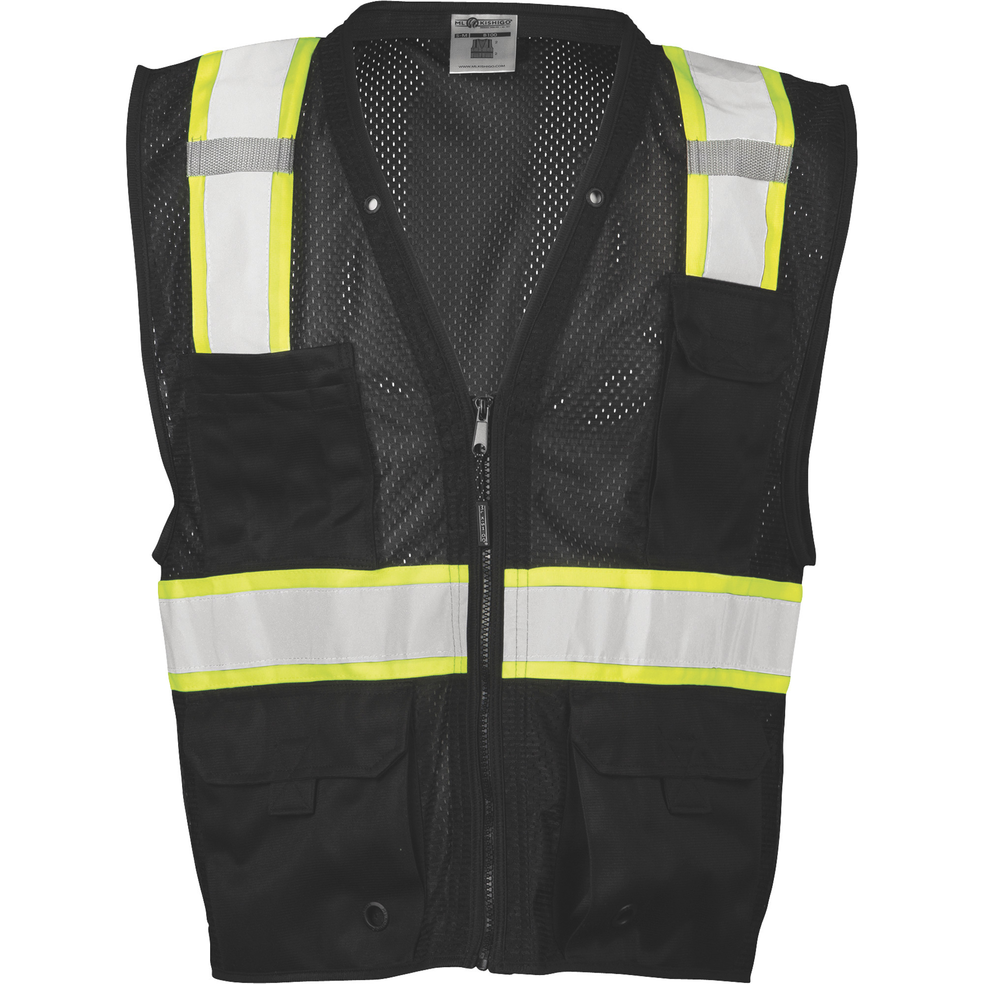 Kishigo Men's Enhanced Visibility Multi-Pocket Mesh Vest, Black, Large/XL, Model# B100-L-XL