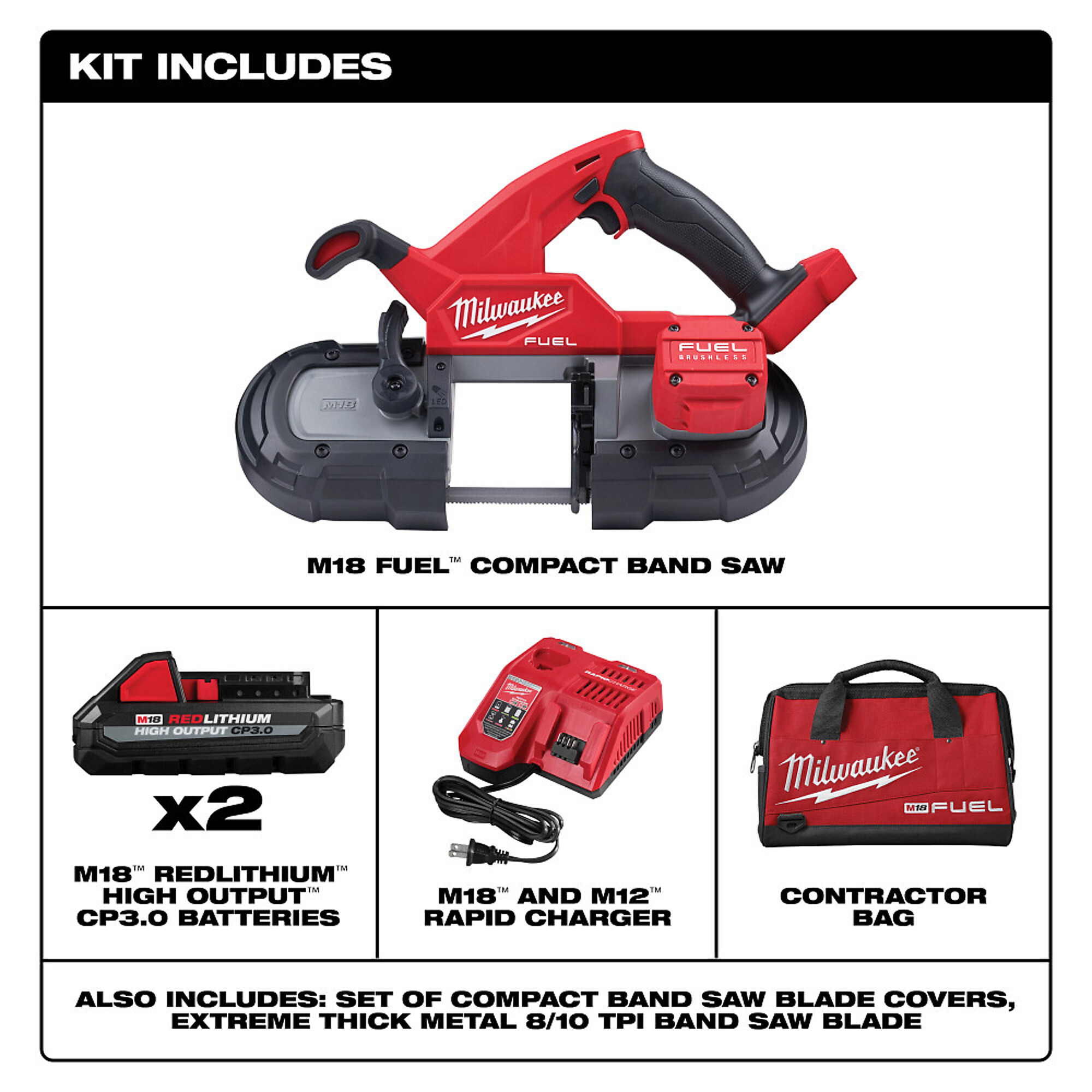 Milwaukee M18 FUEL Compact Cordless Band Saw Kit, Two Batteries, Model