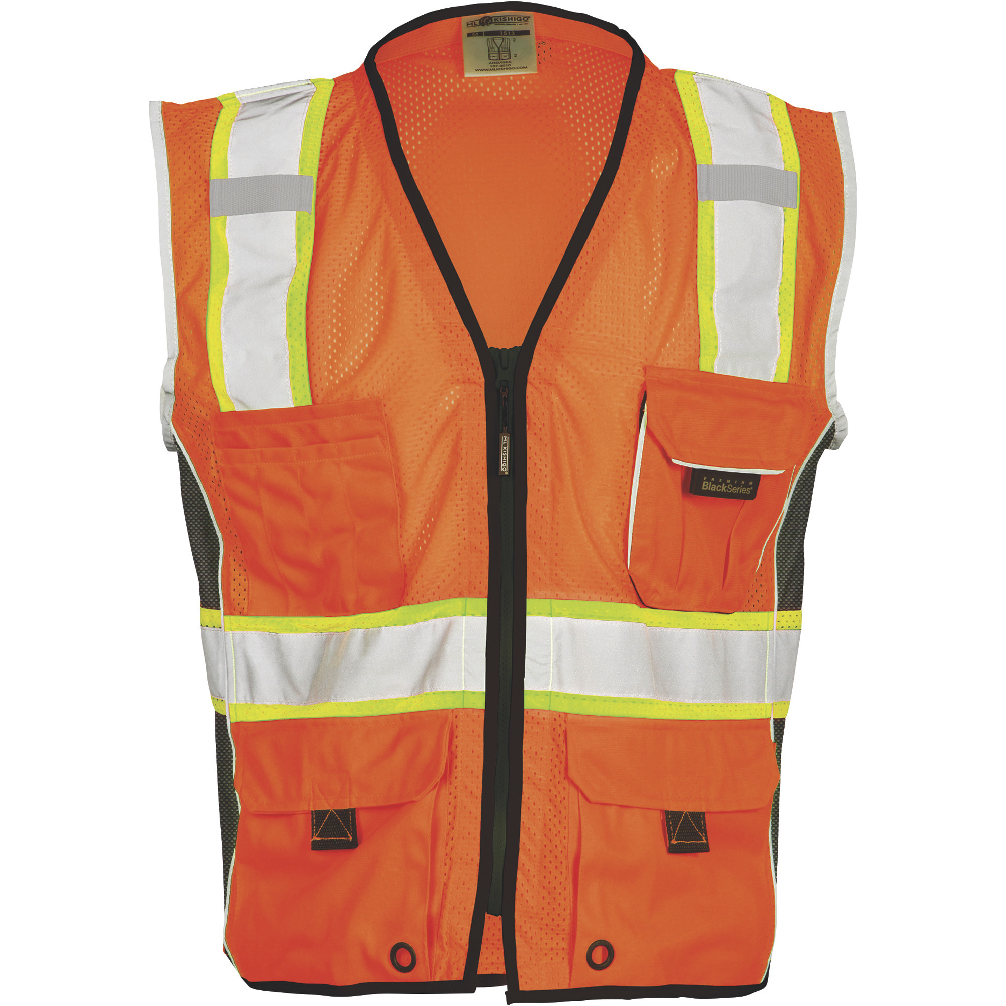 Kishigo Men's Class 2 High Visibility, Heavy-Duty Black Side Vest