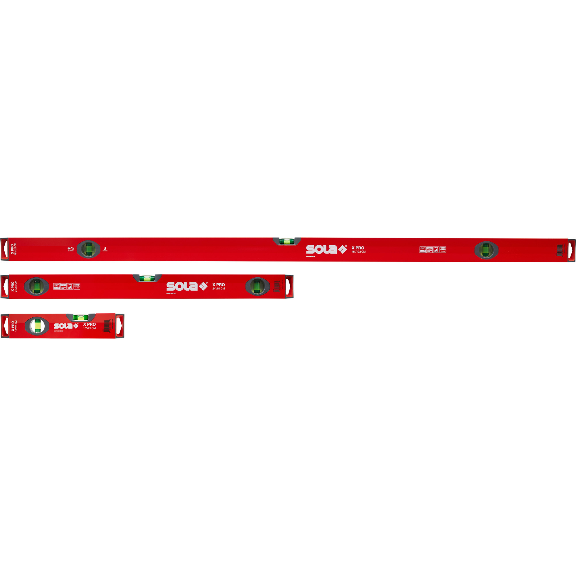 SOLA X-Beam Level Set - 10in., 2 Vials, 24in., 3 Vials, 48in., 3 Vials, Model# LSX482410