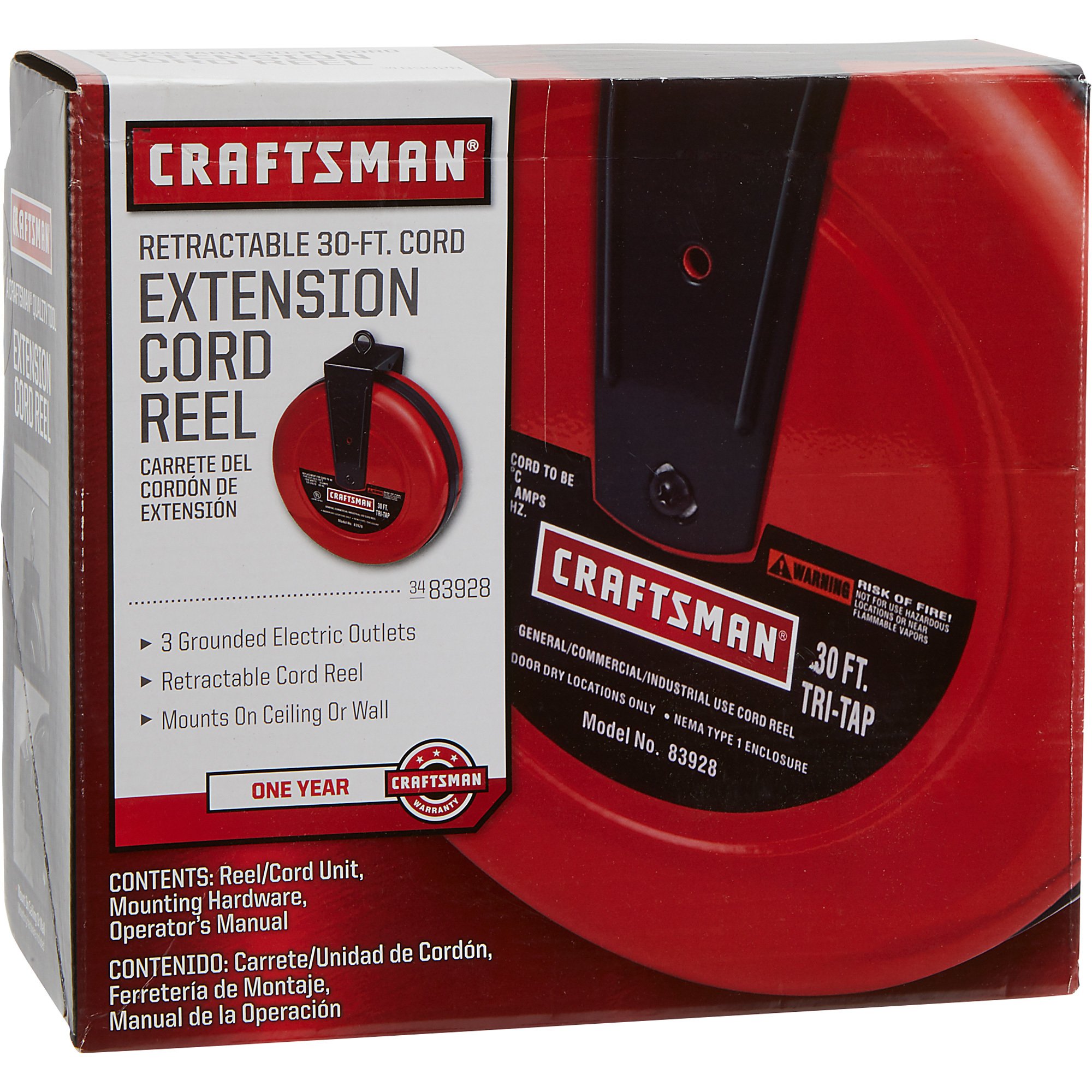 CRAFTSMAN Heavy Duty Retractable Extension Cord, 100 Ft with 4