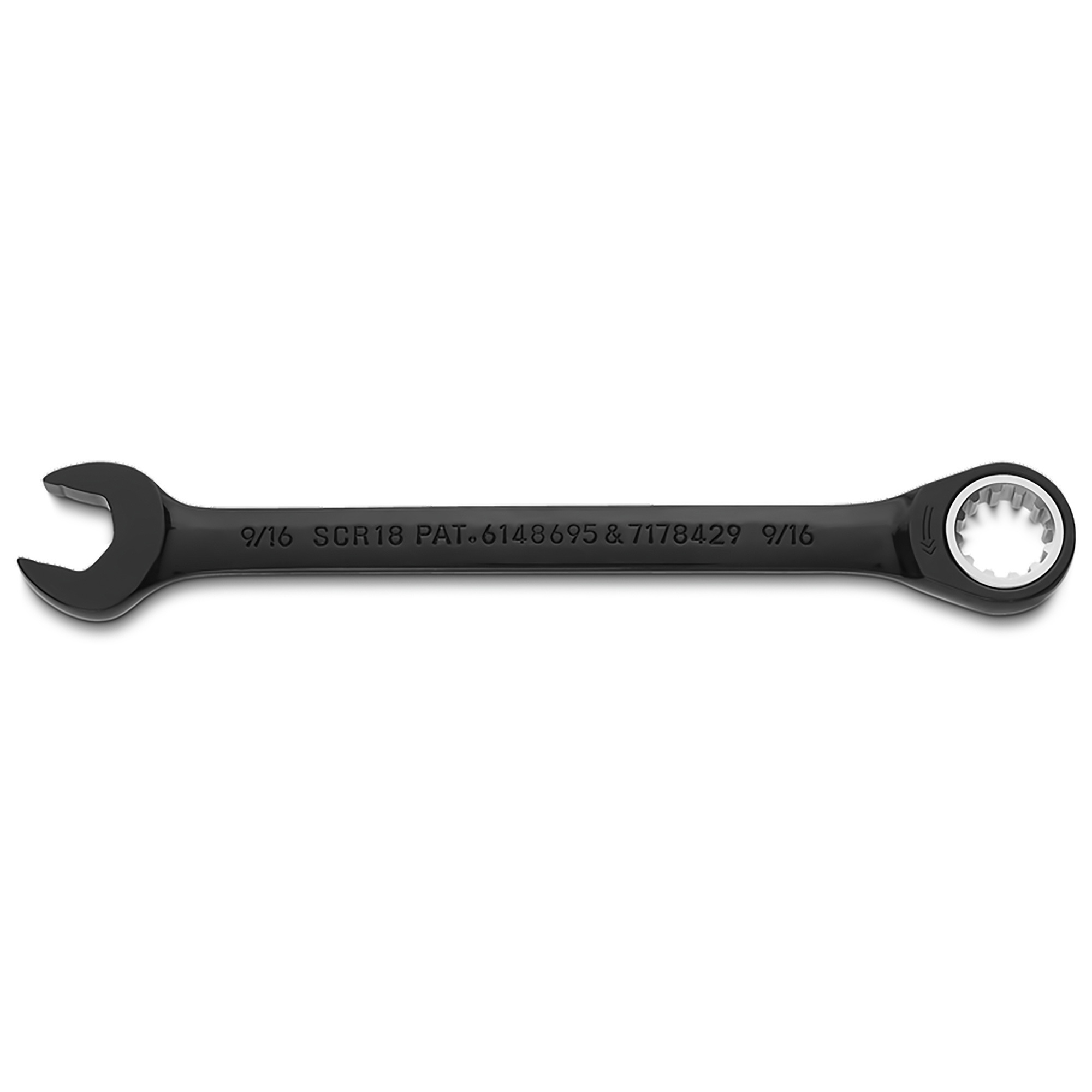 Proto Black Chrome 9/16in. Combination Non-Reversible Ratcheting Wrench, 12-Point, Model# JSCR18