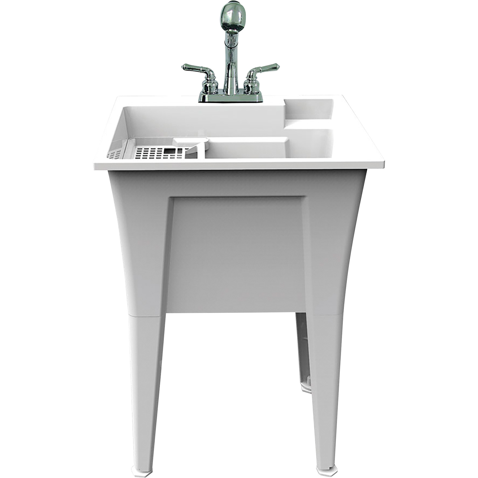 Rugged Tub Garage and Laundry Sink with Pull-Out Faucet, 24in.W, White, Polypropylene, Model# B24WK1