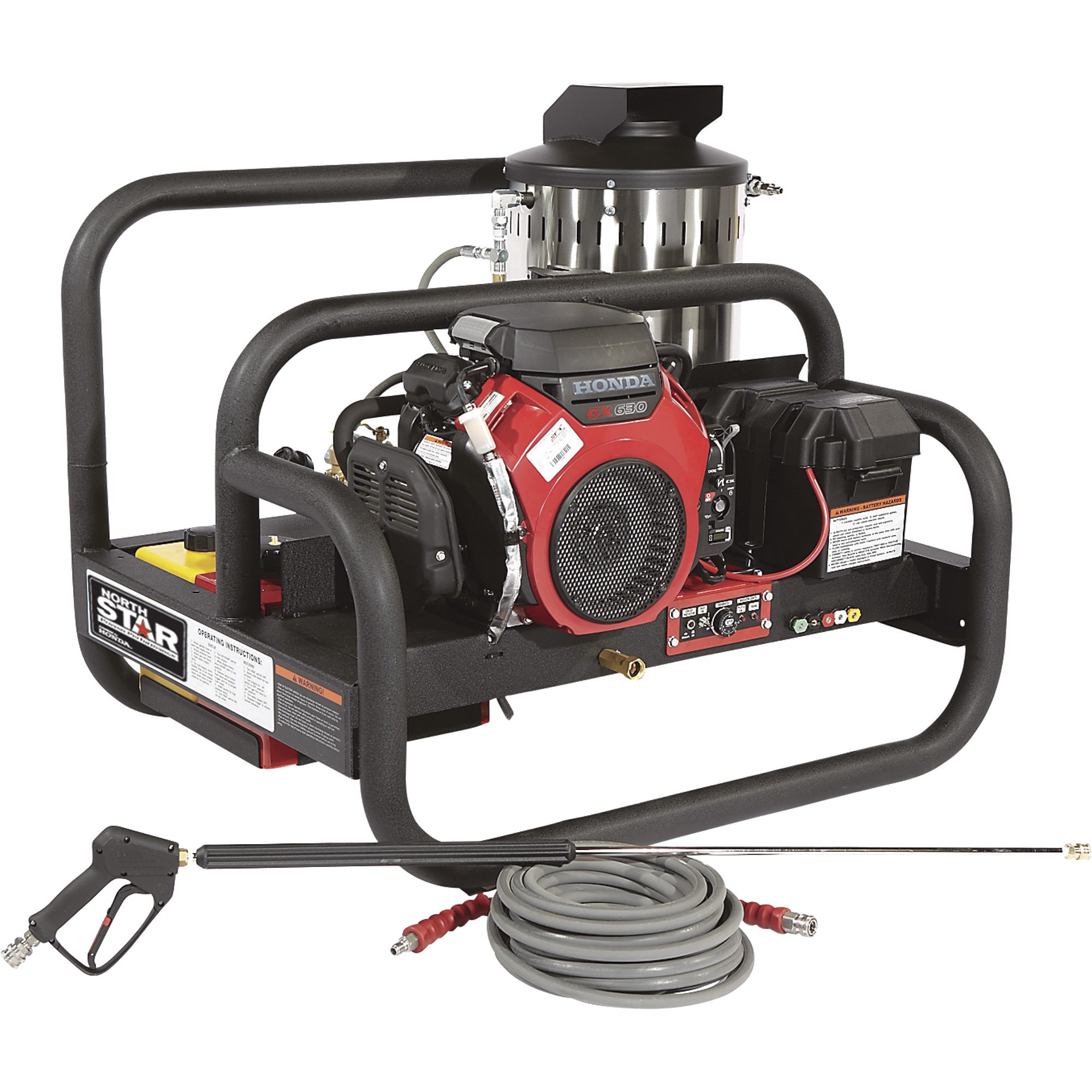 For Sale in California Only — NorthStar Gas Hot Water Commercial Pressure  Washer Skid — 4,000 PSI, 4.0 GPM, Honda Engine