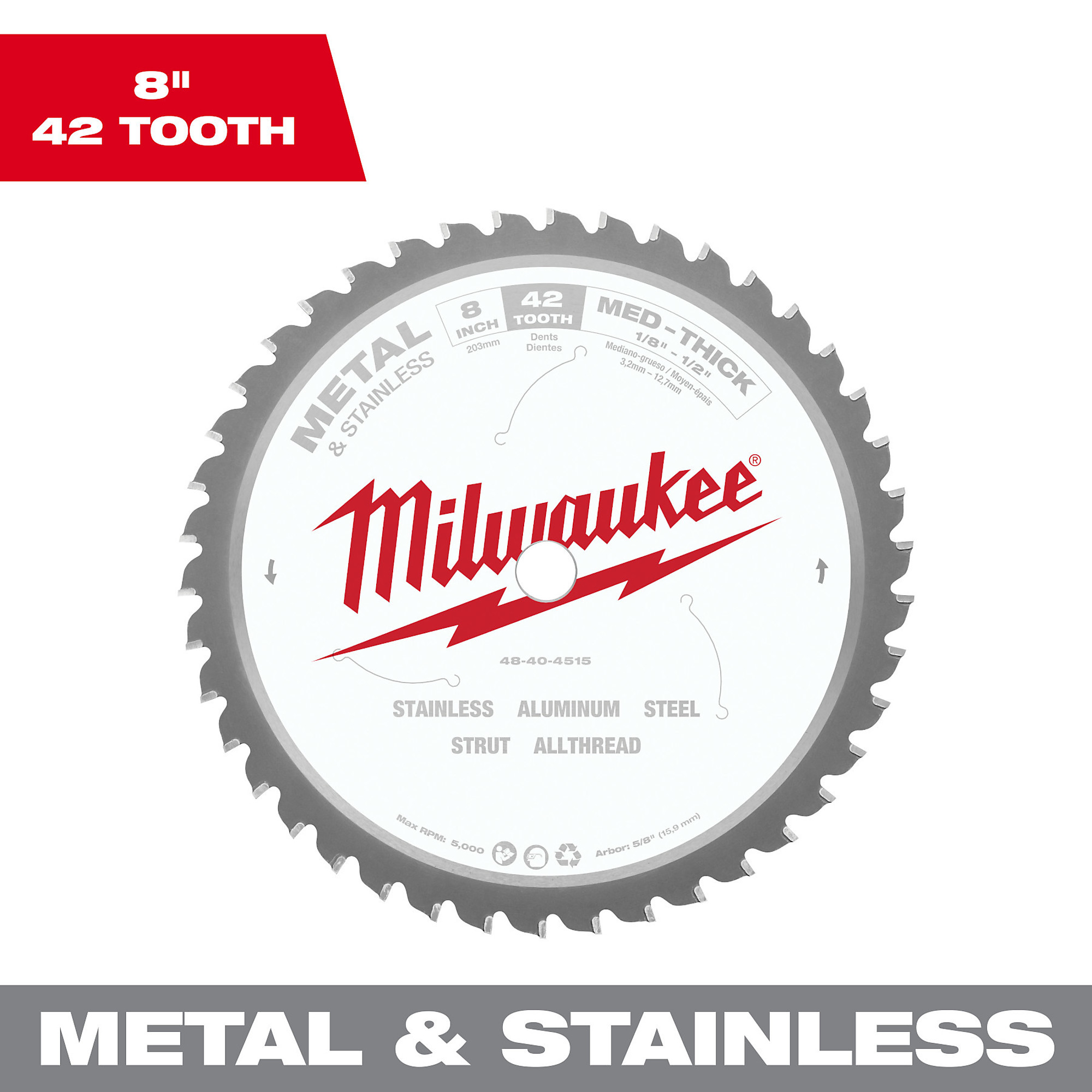 Milwaukee Saw Blade, 8in., 42 Tooth, Metal Cutting, Model# 48-40