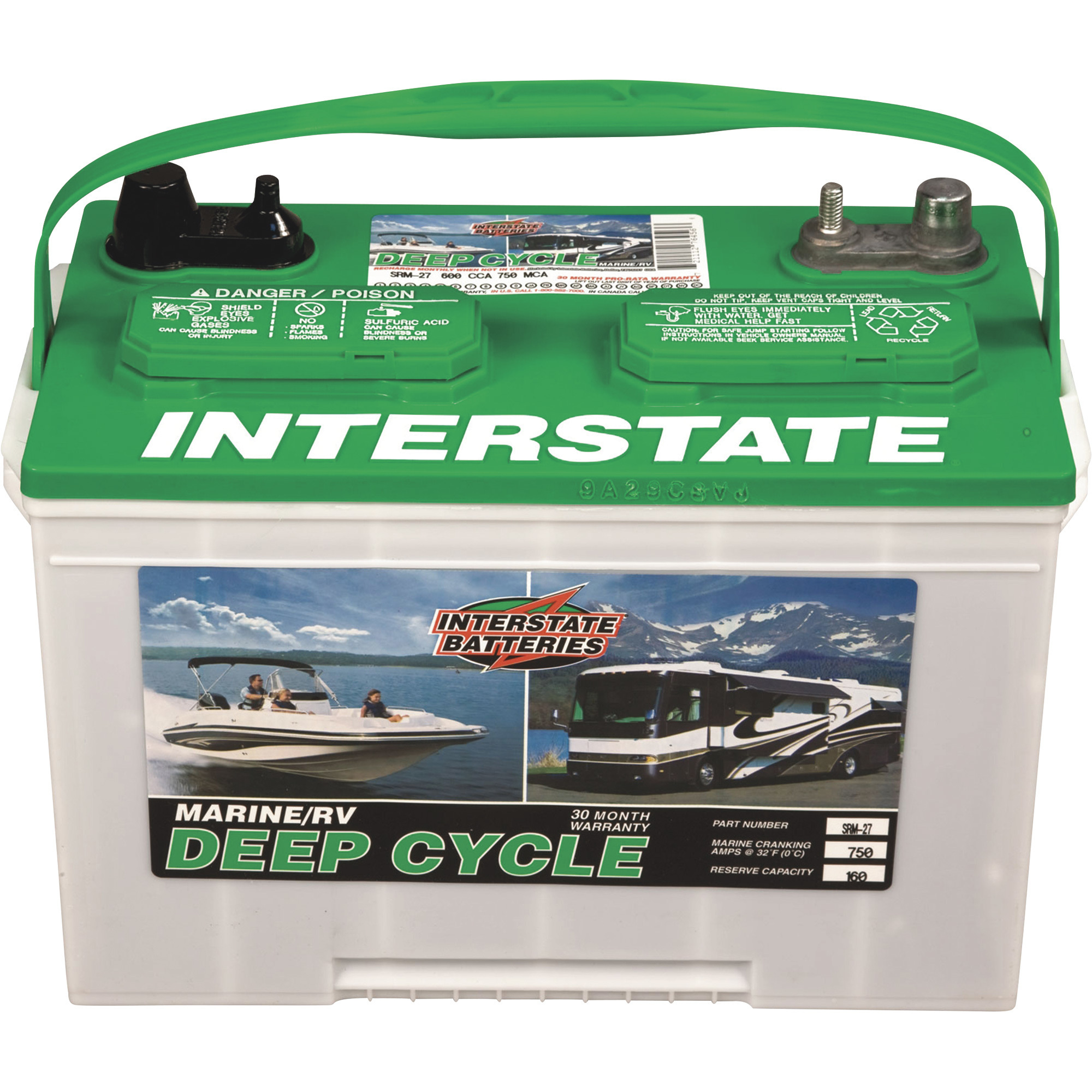 Interstate Batteries Marine/RV Deep Cycle Battery, Group Size 27M, 12 Volt,  Sealed Lead Acid, Model# SRM-27