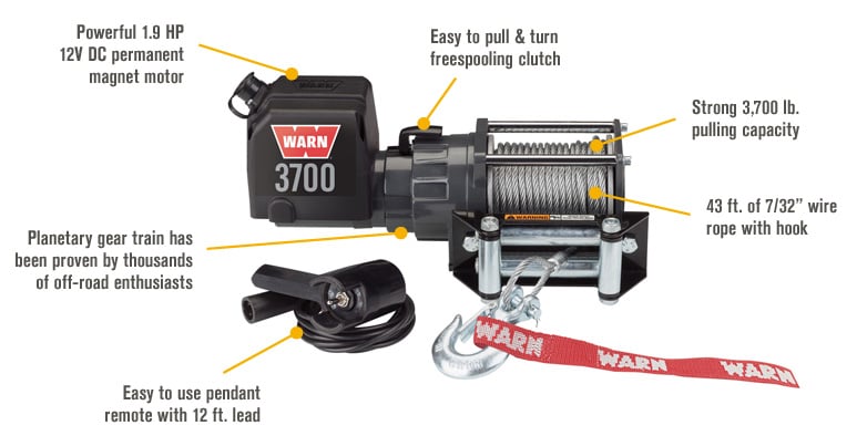 WARN Utility Winch — 3700-Lb. Capacity, 12 Volt DC, Model# Warn 