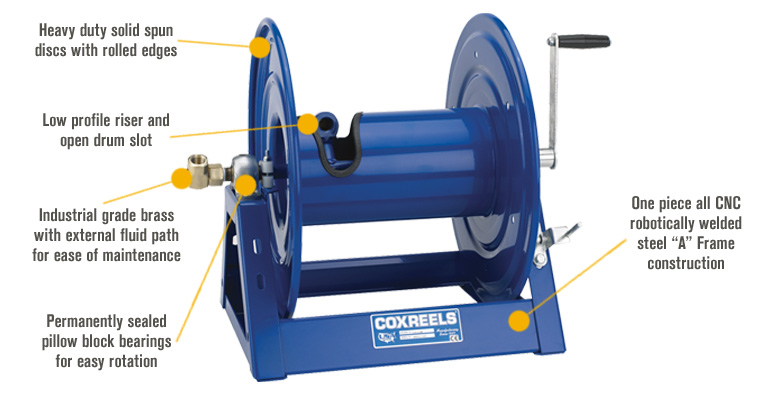 COXREELS 1125-5-100 Hand Crank Pressure Washer Hose Reel, 3/4 x 100',  3,000psi