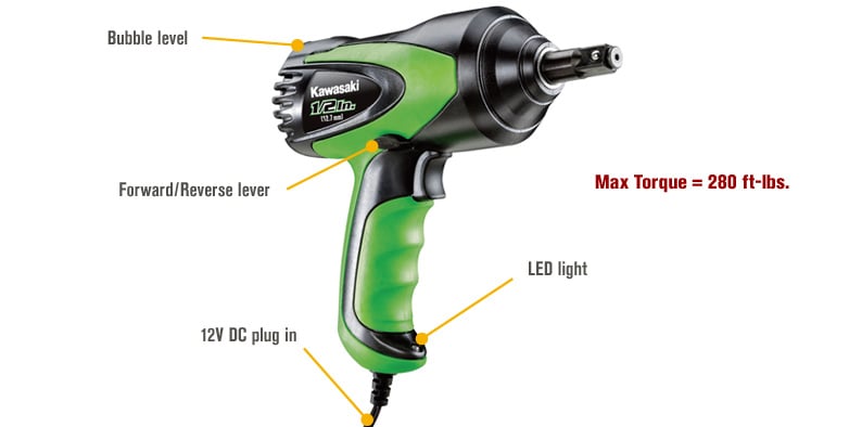 Kawasaki 12 Volt DC Electric Roadside Impact Wrench Kit 1 2in