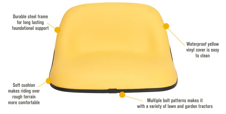 A & I Low-Back Universal Replacement Lawn Mower Seat — Yellow, Model#  LMS2002YL