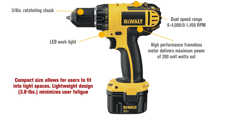 DEWALT Cordless Compact Drill Kit 12 Volt 3 8in. Model DC742KA Northern Tool