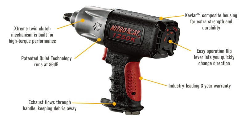 NitroCat Kevlar Composite Xtreme Torque Air Impact Wrench, 1/2in