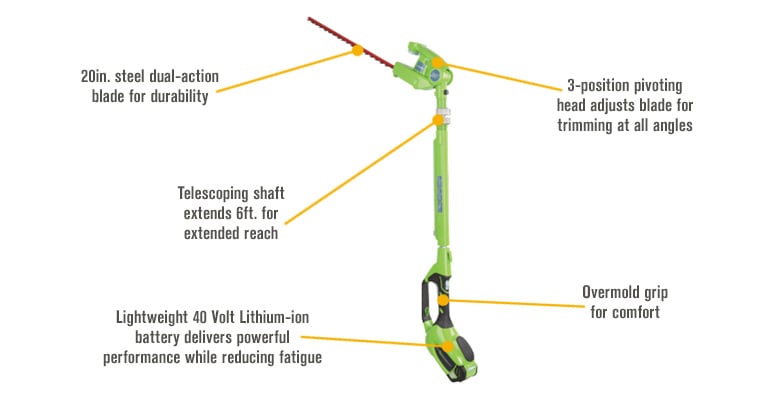 Greenworks 40V Li-Ion G-MAX Extended Reach Hedger — 20in. Blade