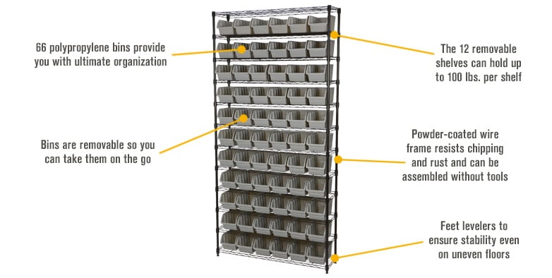 QUANTUM STORAGE SYSTEMS, 36 in x 12 in x 39 in, 1 Sided, Bin