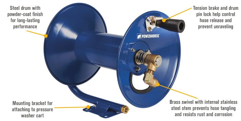 Powerhorse Pressure Washer Hose Reel 4000 PSI 100ft. Capacity 55785 P-9 for  sale online