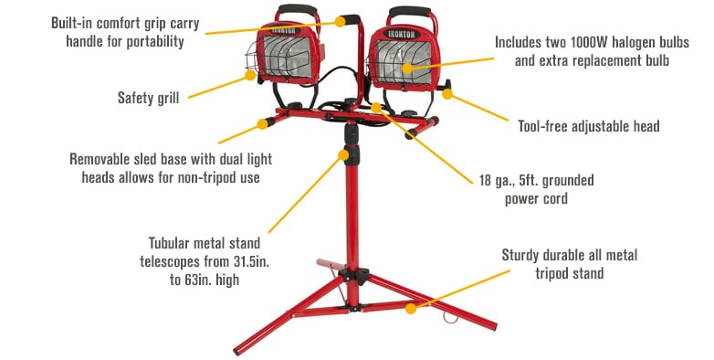 Smart Electrician 2-Light 1000 Watt Tripod Halogen Work Light with  Adjustable Tripod