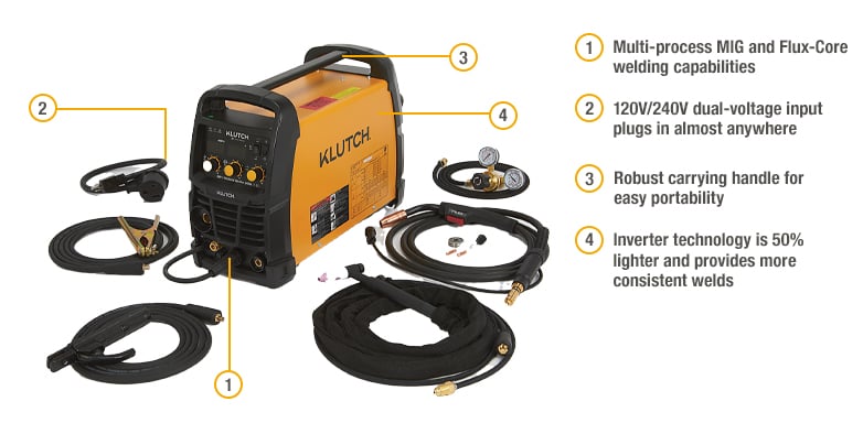 Klutch Dual-Voltage Flux-Core/TIG/Stick Multi-Process 4-in-1