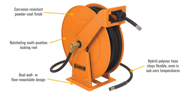 Bannon Heavy-Duty Steel Hose Reel with 3/4in. Dia. x 100ft.L Hose