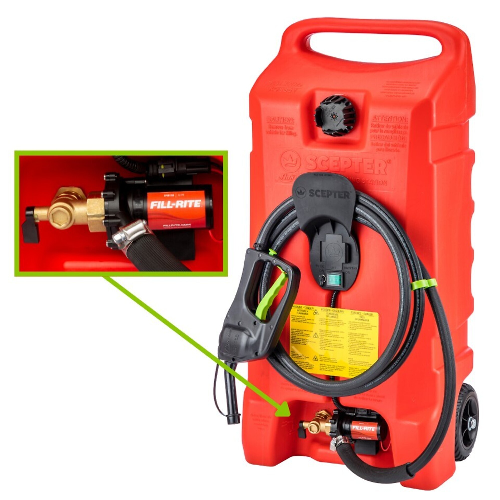 Flo n' Go Duramax Scepter, 14-Gal Powered Gas Caddy with 6 GPM Fill