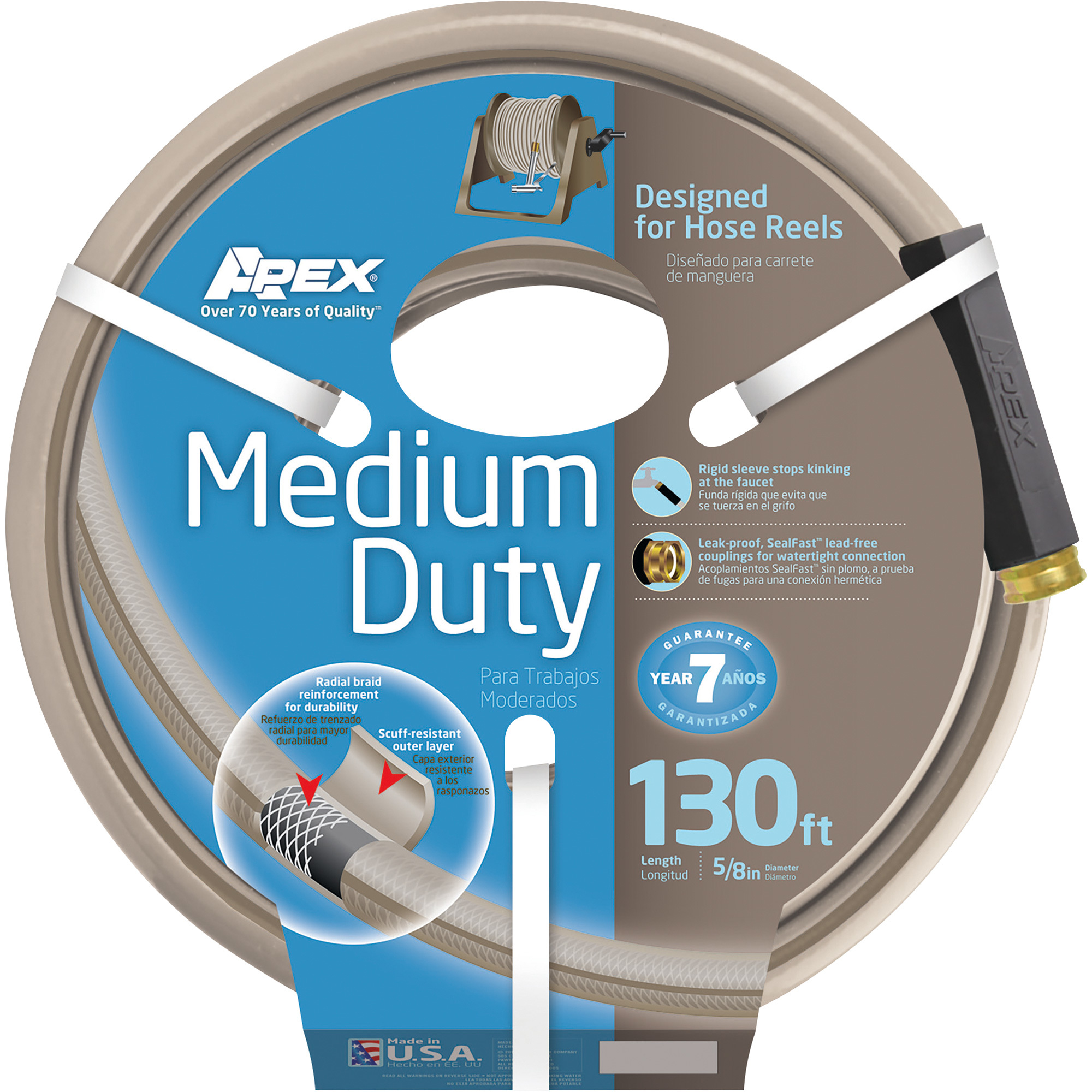 Apex Medium-Duty Lawn and Garden Hose â 5/8Inch x 130ft., Tan