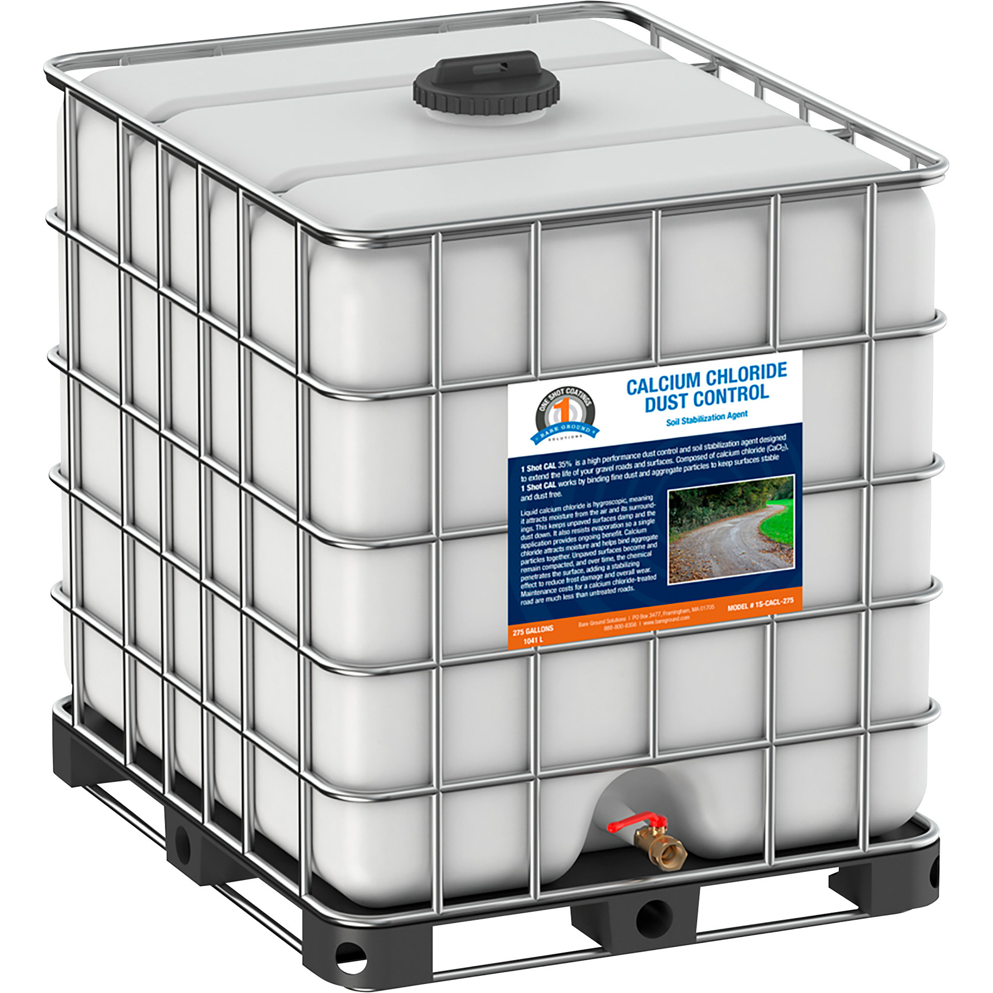 Bare Ground One Shot Calcium Chloride Dust Control Tote, 275 Gallons, Model 1S-CACL-275T