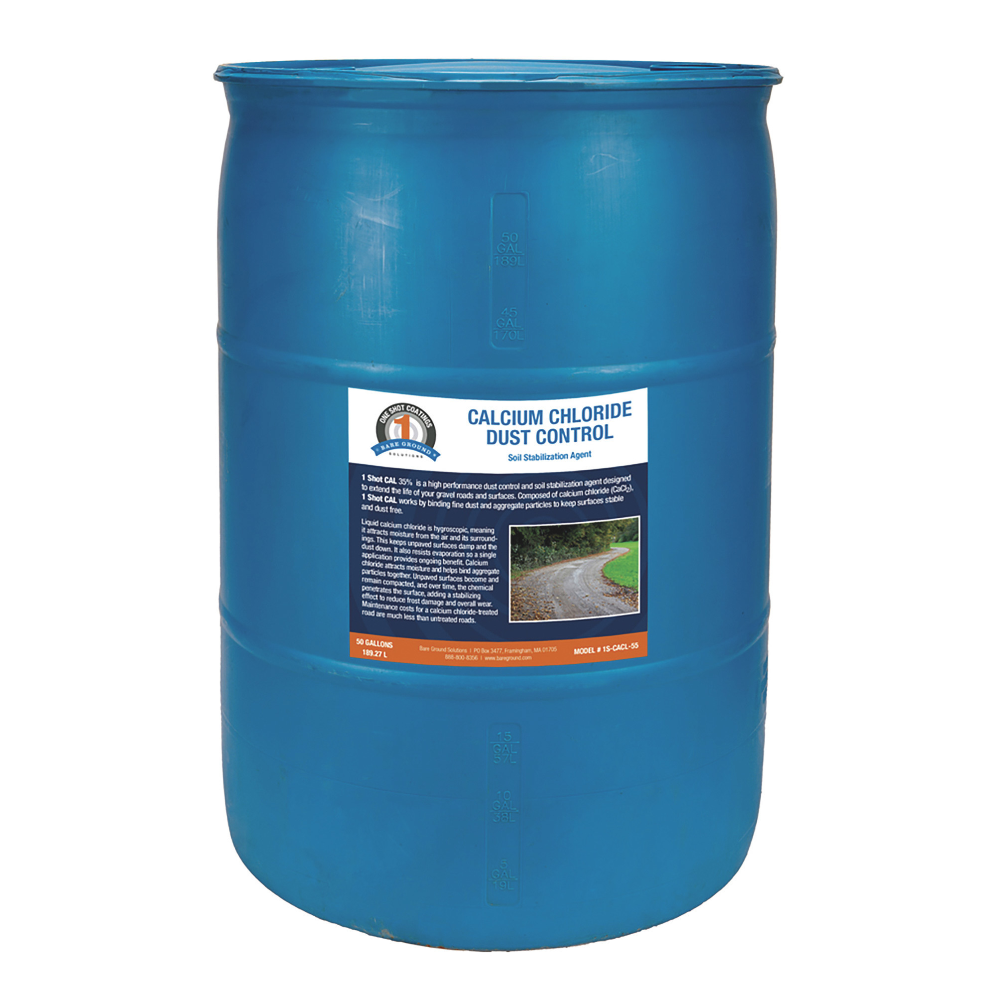 Bare Ground One Shot Calcium Chloride Dust Control, 55 Gallons, Model 1S-CACL-55