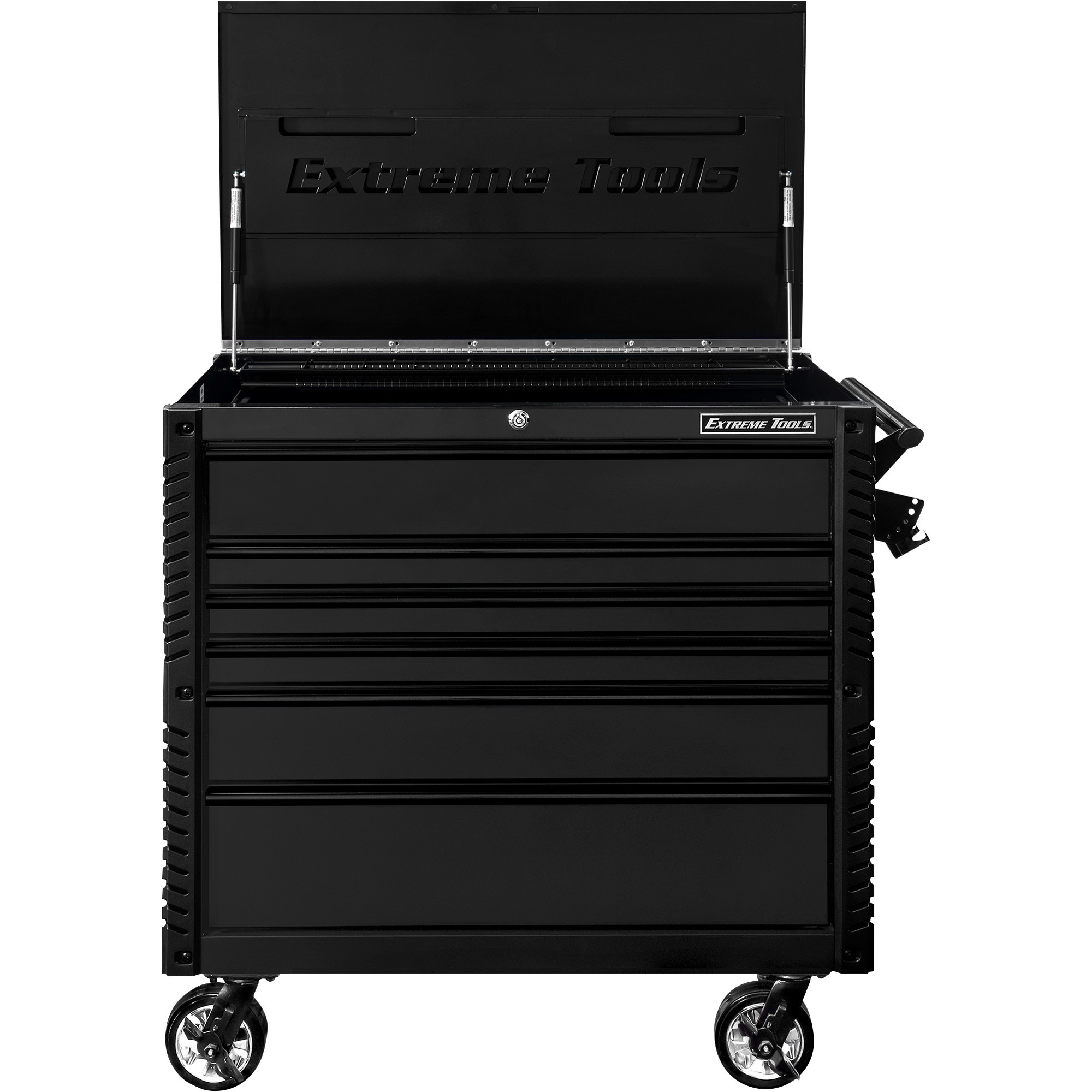 Extreme Tools EX Professional Series 41Inch 6 Drawer Flip Top Tool Cart — 41.75Inch W x 25.75Inch D x 43Inch H, Matte Black with Black Drawer Pulls, -  EX4106TCMBBK