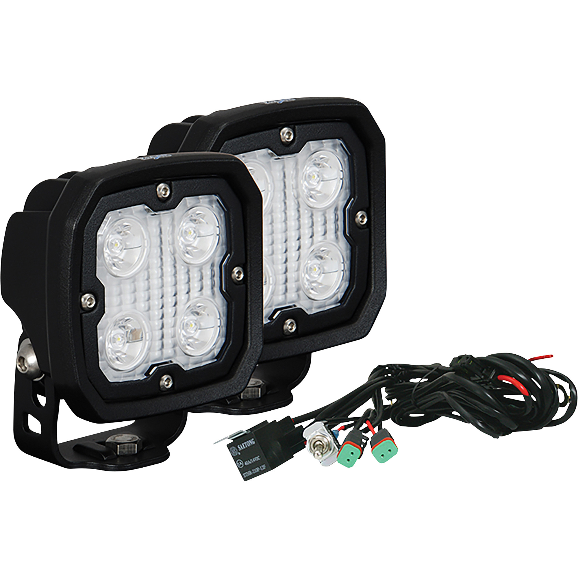 Vision X Duralux LED 10Â° Broad Spot Work Light Kit â 2-Pack Lights, Square, Clear Lens, 8 Total LEDs, Permanent Mount, Model DURA-410KIT