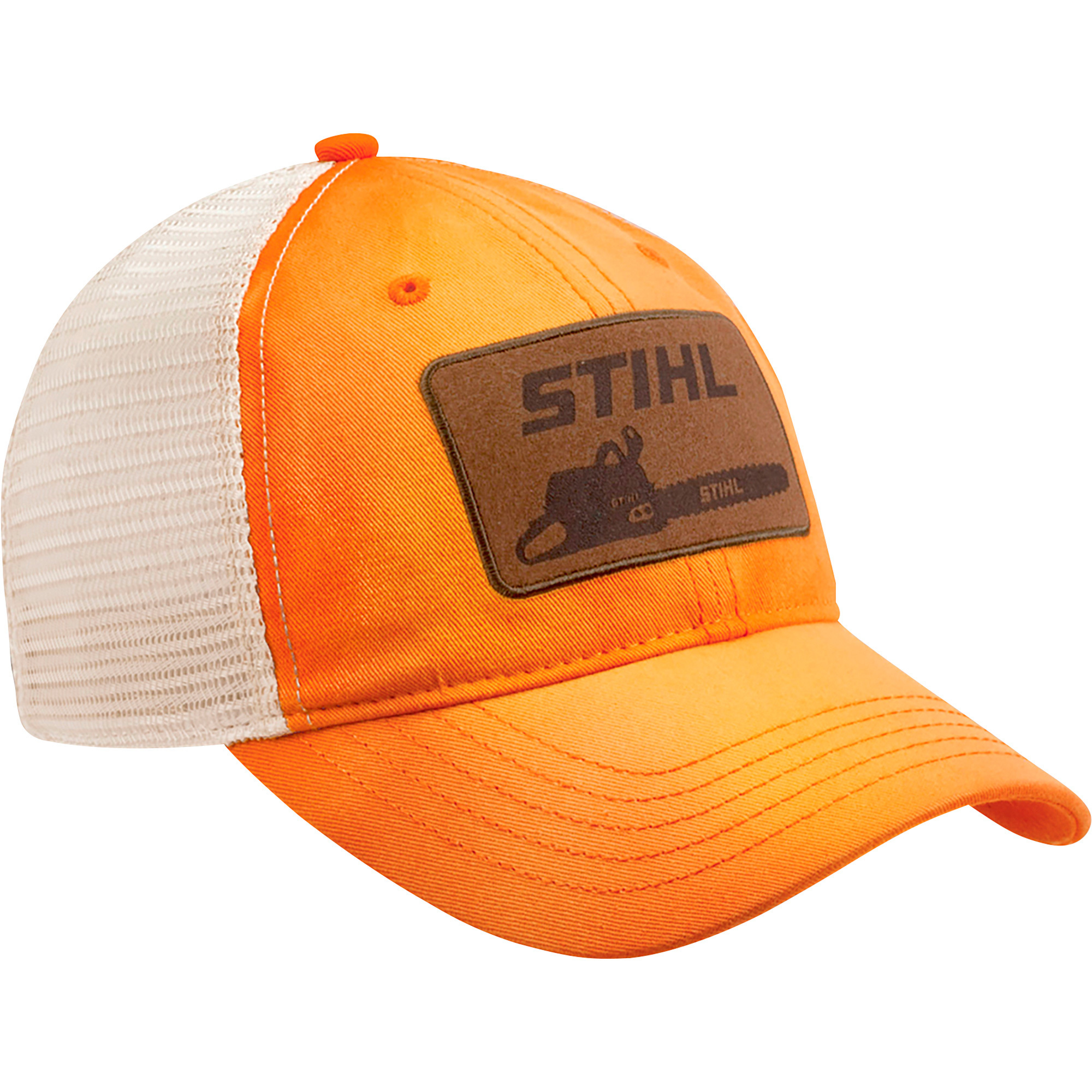 STIHL Outfitters Twill Cap with Chainsaw Graphic and Mesh Back â Adjustable, Washed Orange/Off-White