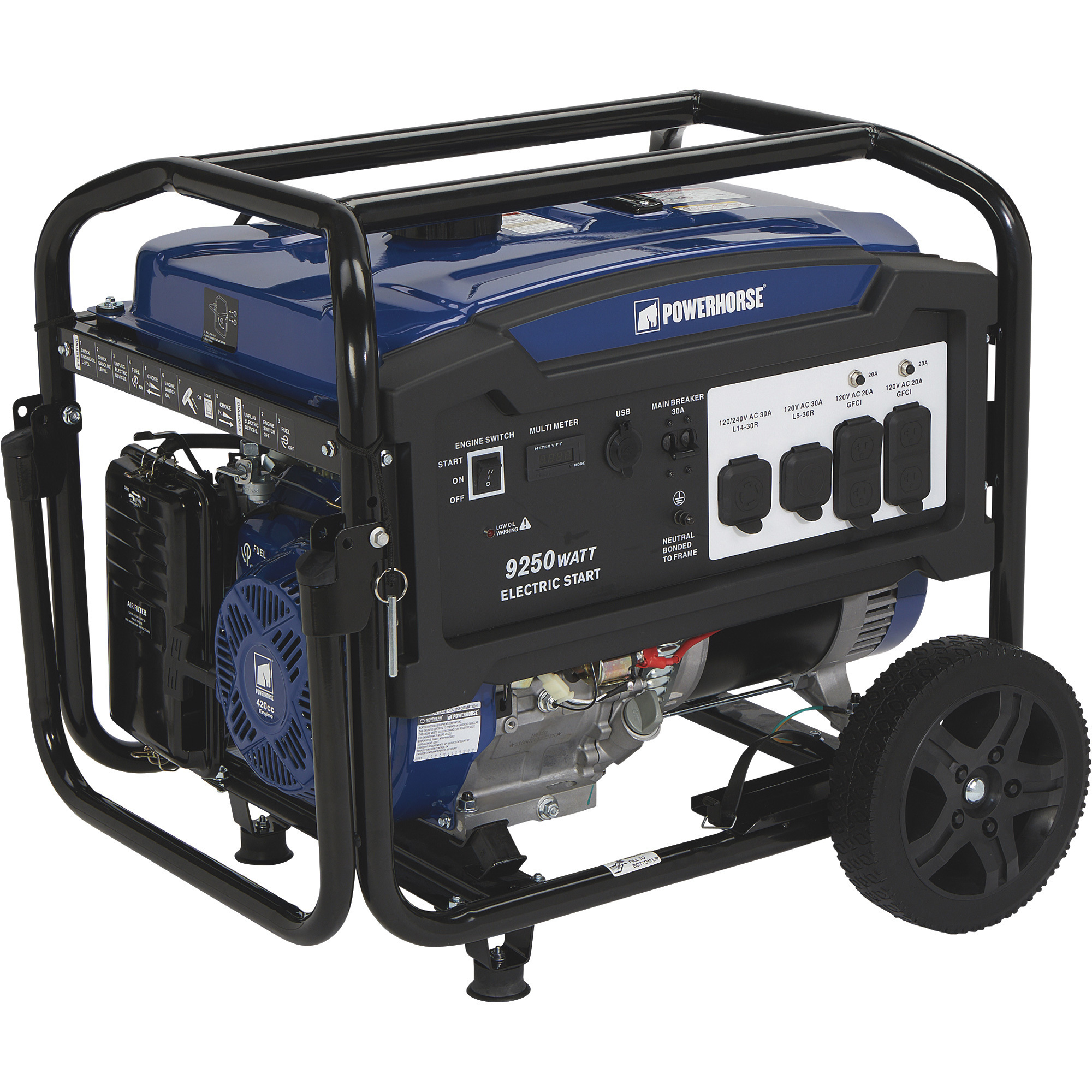 Powerhorse Portable Generator, 9250 Surge Watts, 7500 Rated Watts, Electric Start