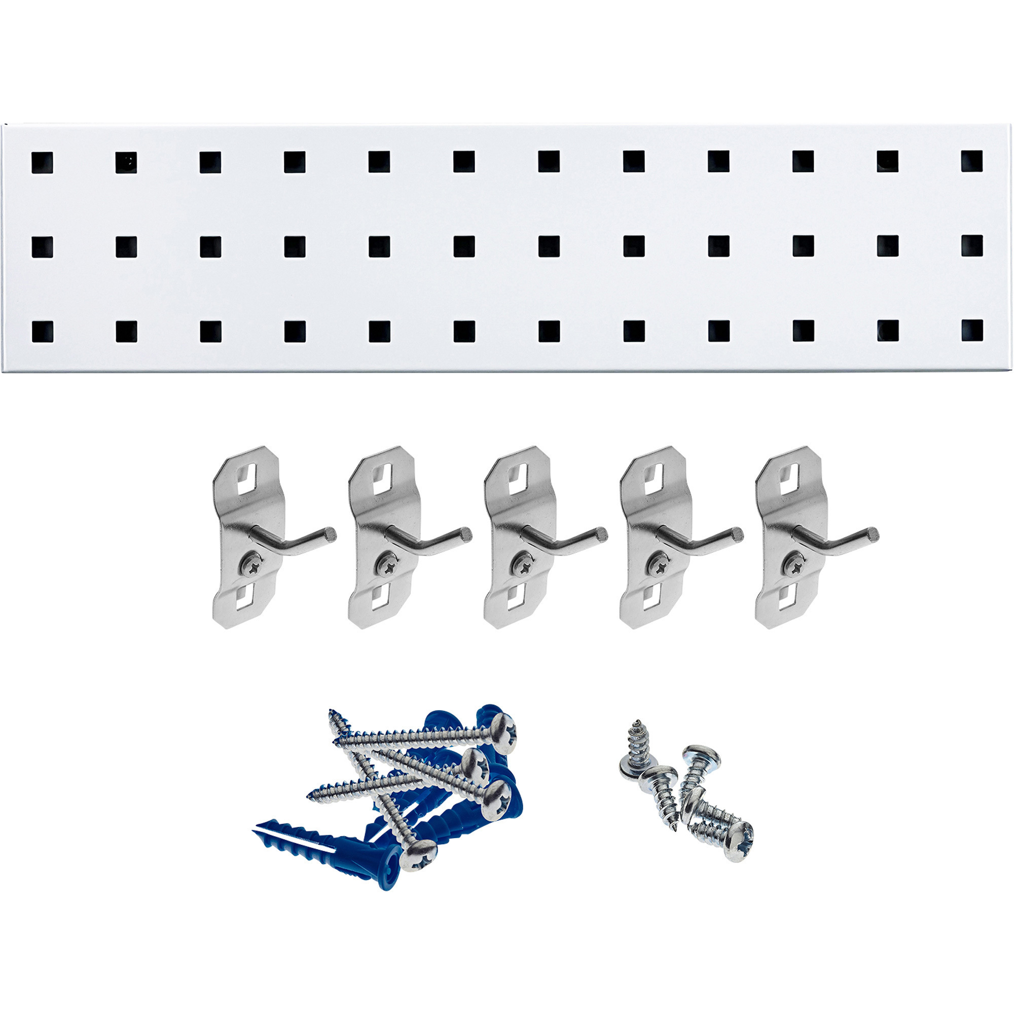 Triton Products LocBoard Key Holder Pegboard Strip Kit, 18Inch L x 4.5Inch W, 5 Hooks, White, Model LBS18K-WHT