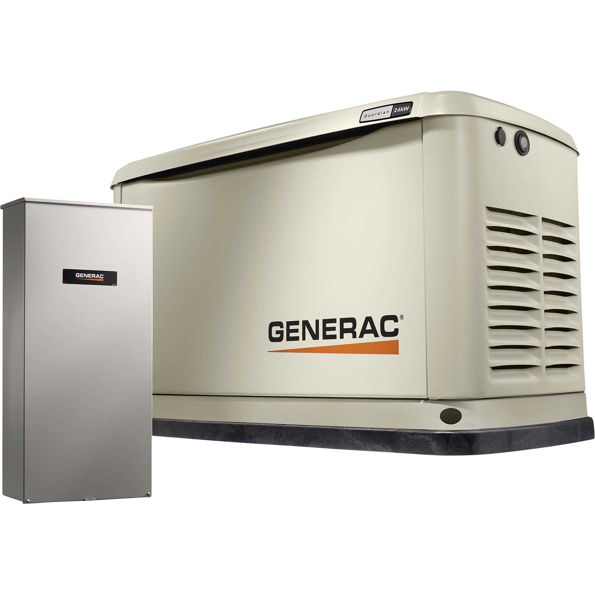 Guardian Series Home Standby Generator, 24kW (LP)/21kW (NG), 200 Amp Transfer Switch, Aluminum Enclosure, Model - Generac 7210