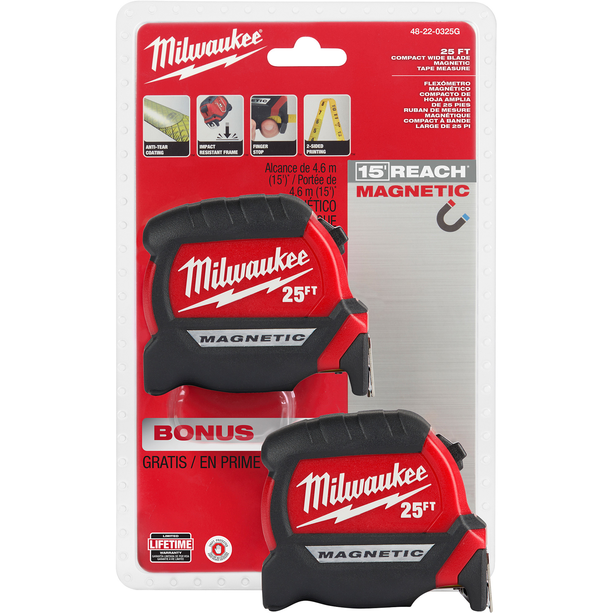 Milwaukee 25-Ft. Compact Wide Blade Tape Measures, 2-Pack, Model 48-22-0325G