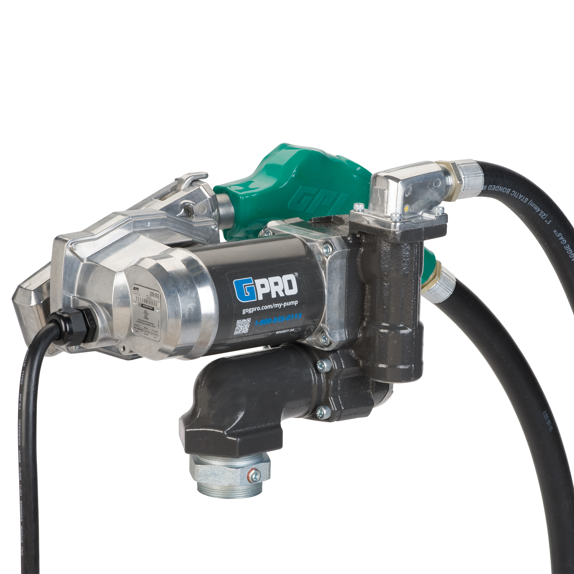 GPro Professional-Grade Fuel Transfer Pump Kit, 25 GPM, Automatic Nozzle and Hose, Model V25-012AD