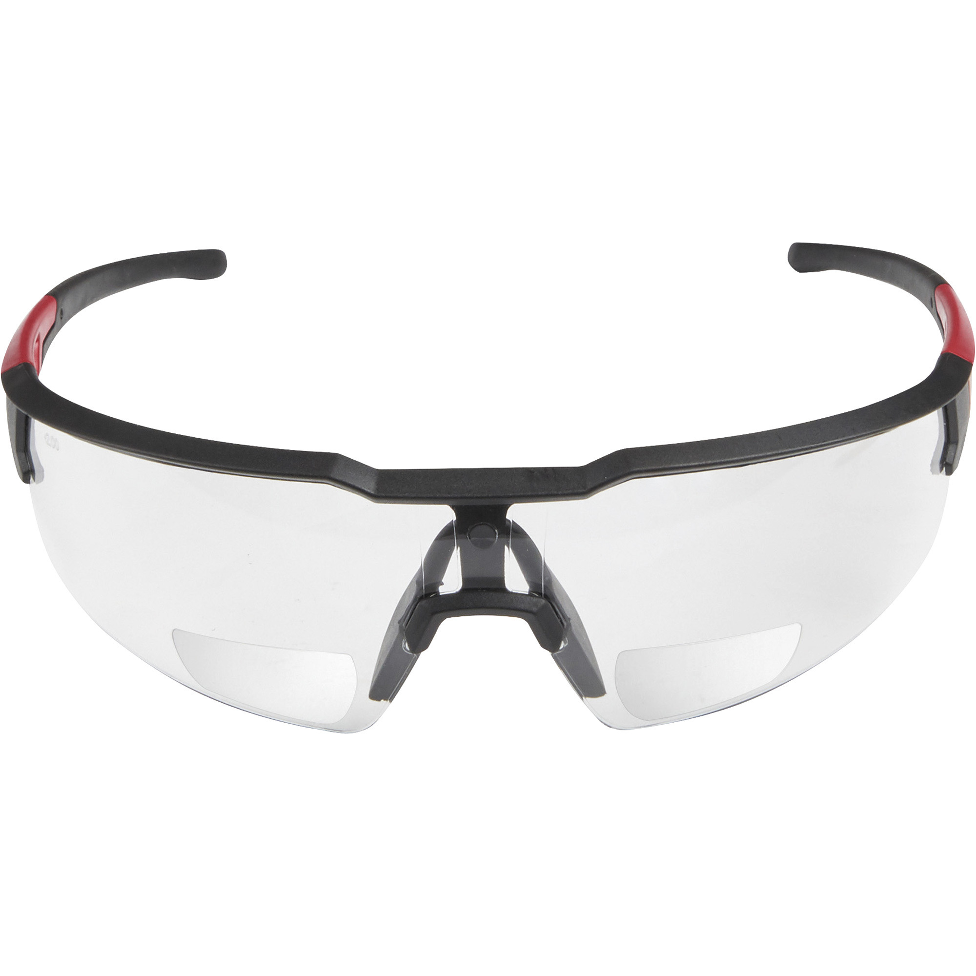 Milwaukee Anti-Scratch Magnifying Safety Glasses, +2.00 Magnification, Clear Lens, Black/Red Frame, Model 48-73-2204