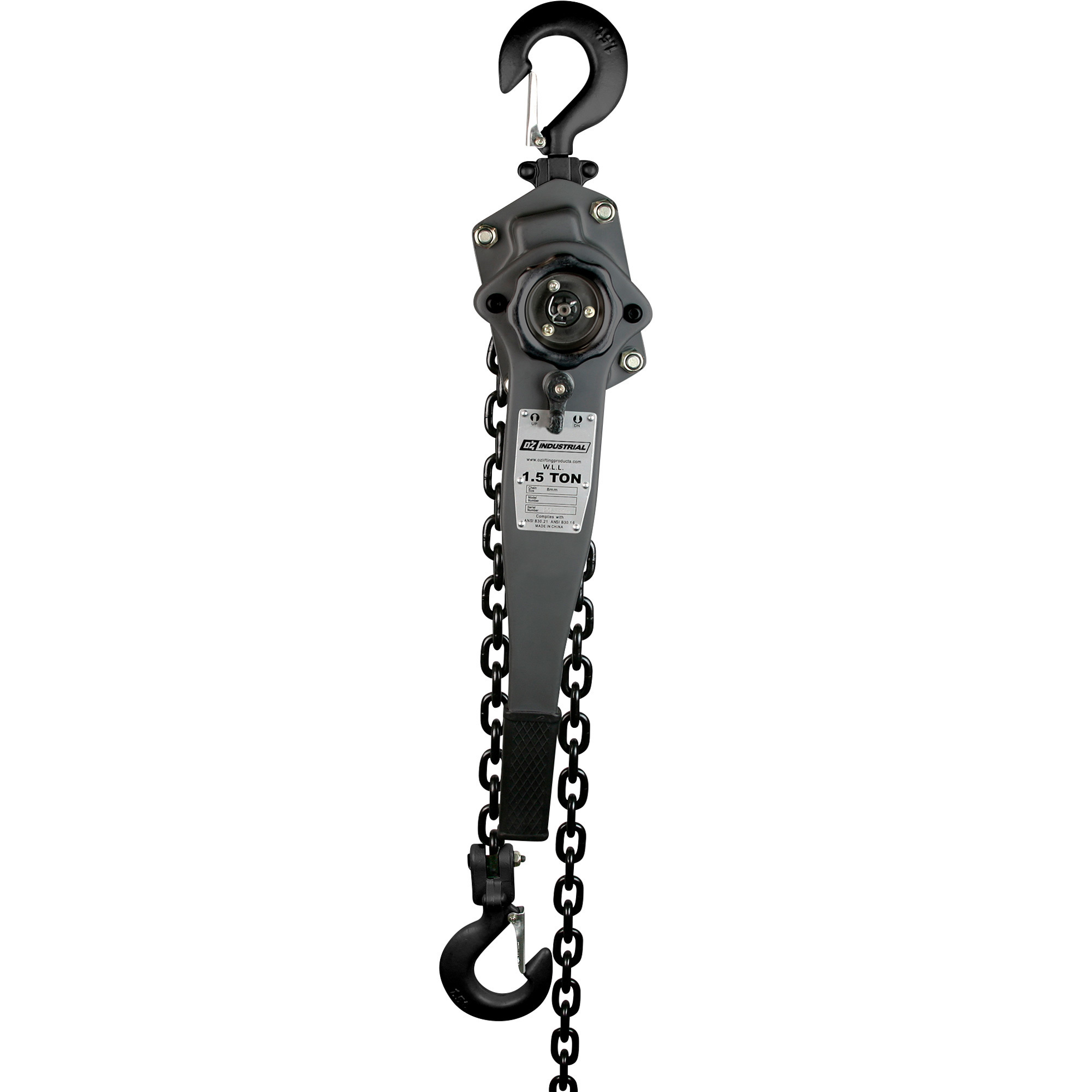 OZ Lifting Products Industrial Series Manual Lever Hoist â 1 1/2-Ton Capacity, 20ft. Lift, Model OZIND150-20LH