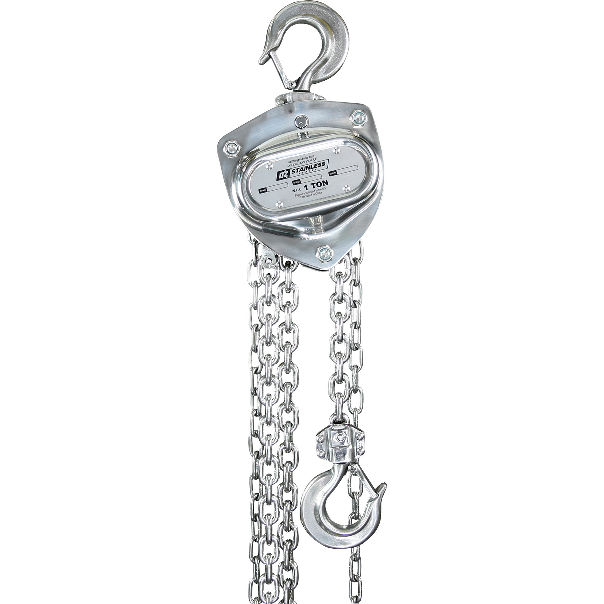OZ Lifting Products Stainless Steel Manual Chain Hoist â 1-Ton Capacity, 10ft. Lift Height, Model OZSS010-10CH