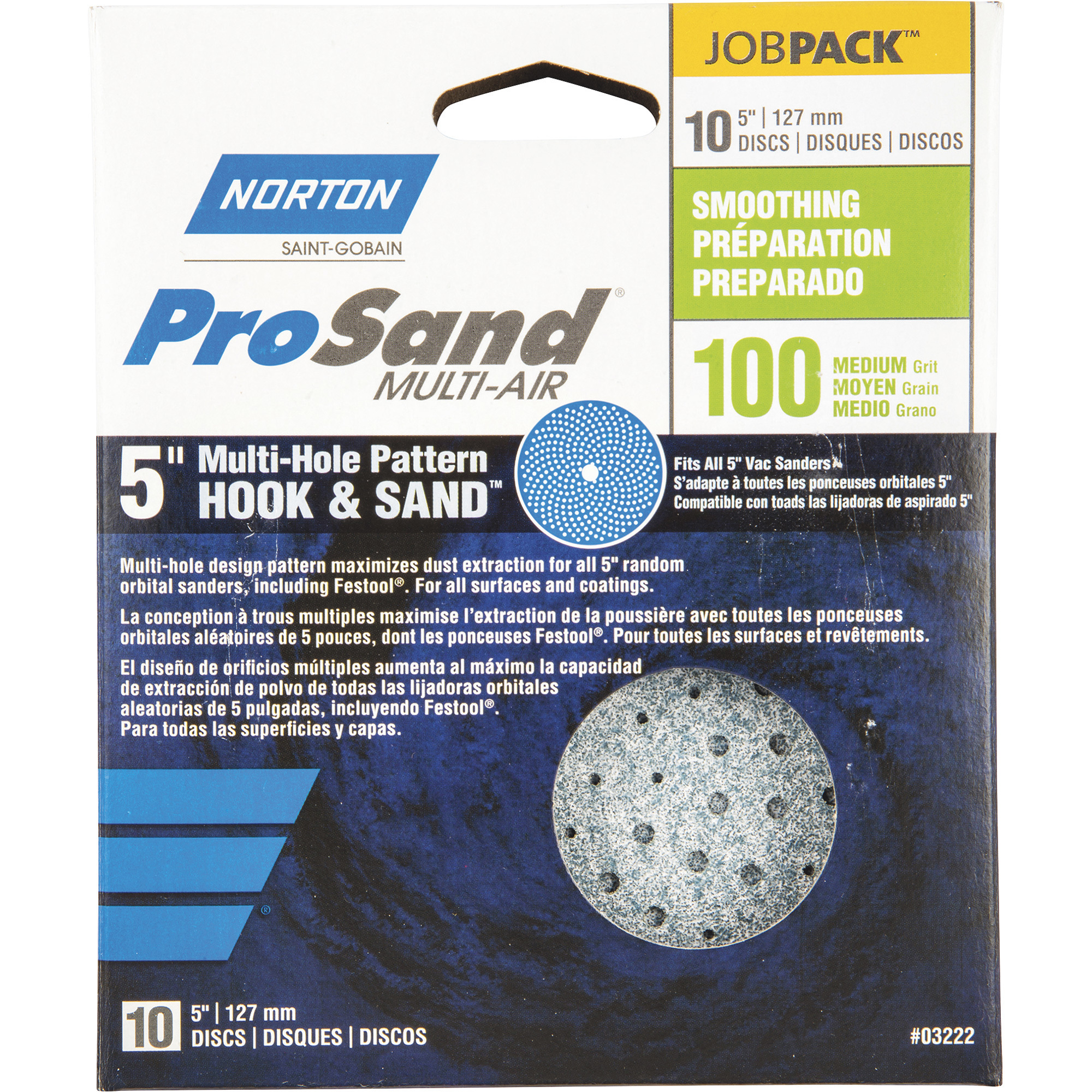 Norton 5Inch ProSand Multi-Air Sanding Discs, 10-Pack, 100 Grit